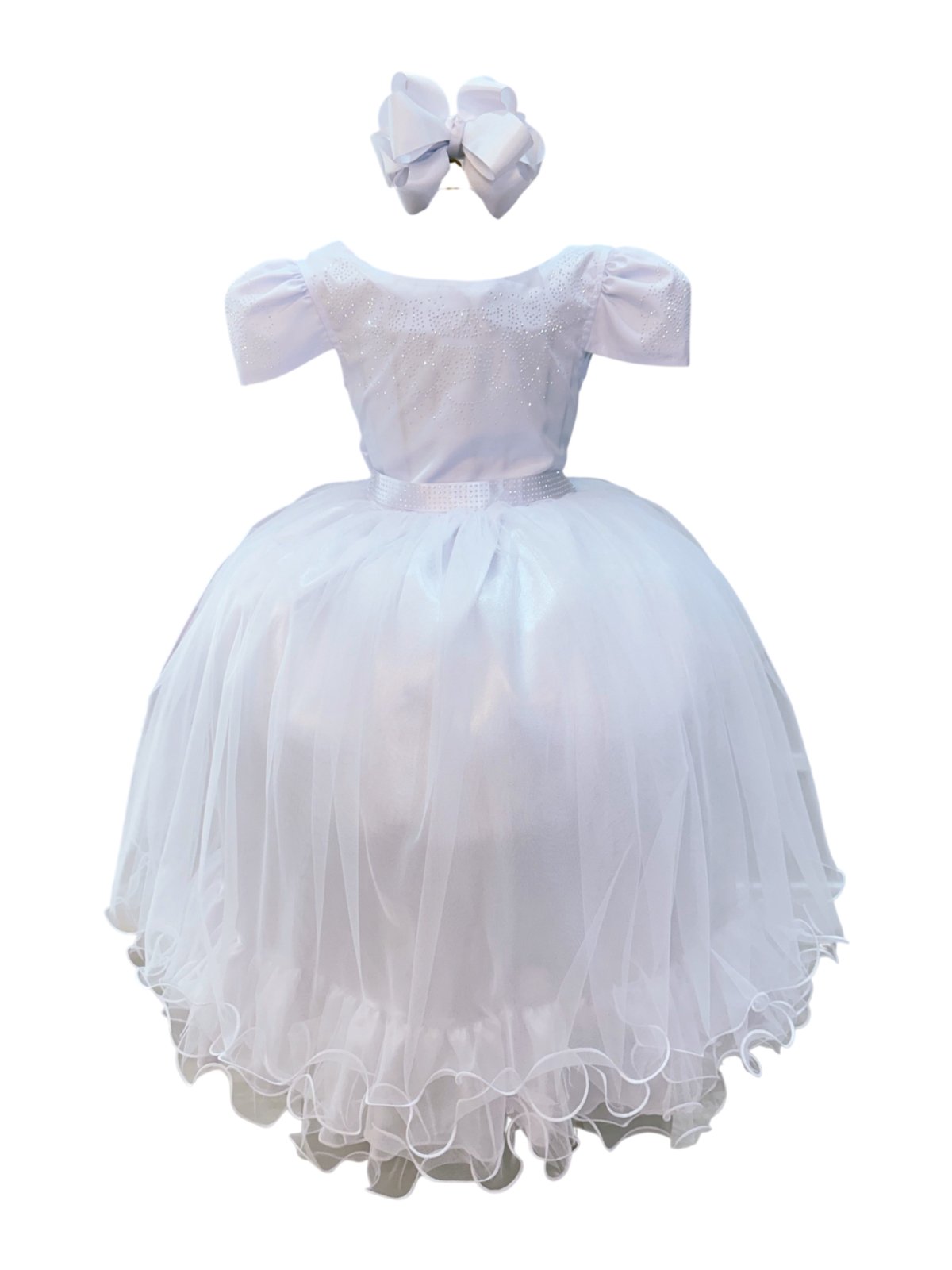 Infantil - Vestido Longo Festa Branco Formatura Casamento Dama Daminha Social Menina Juvenil Pérolas Brilho Juvenil Princesa Rodado Florista Aniversário Luxo