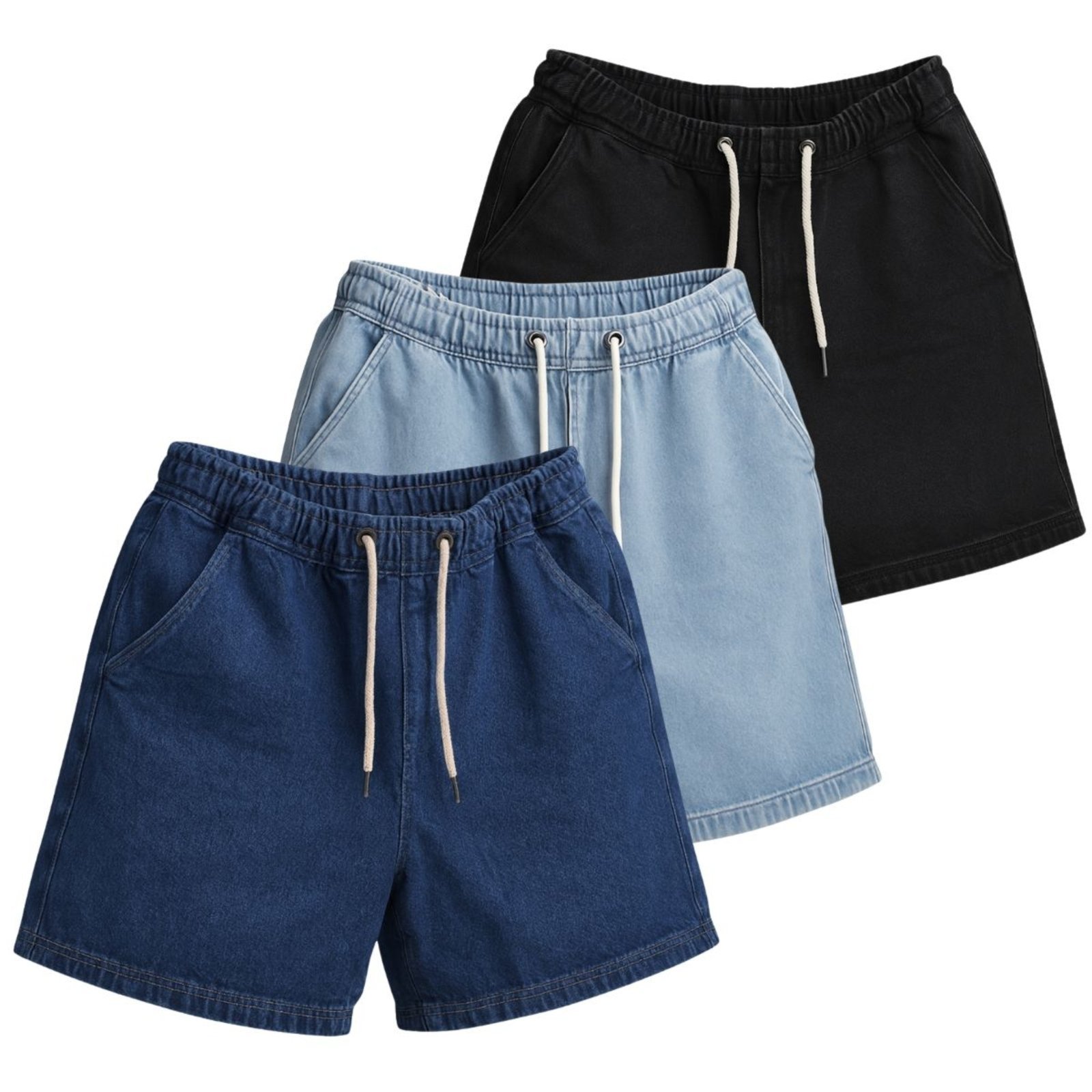 Kit 3 Bermuda Jeans Larga Masculina Streetwear Com Bolsos