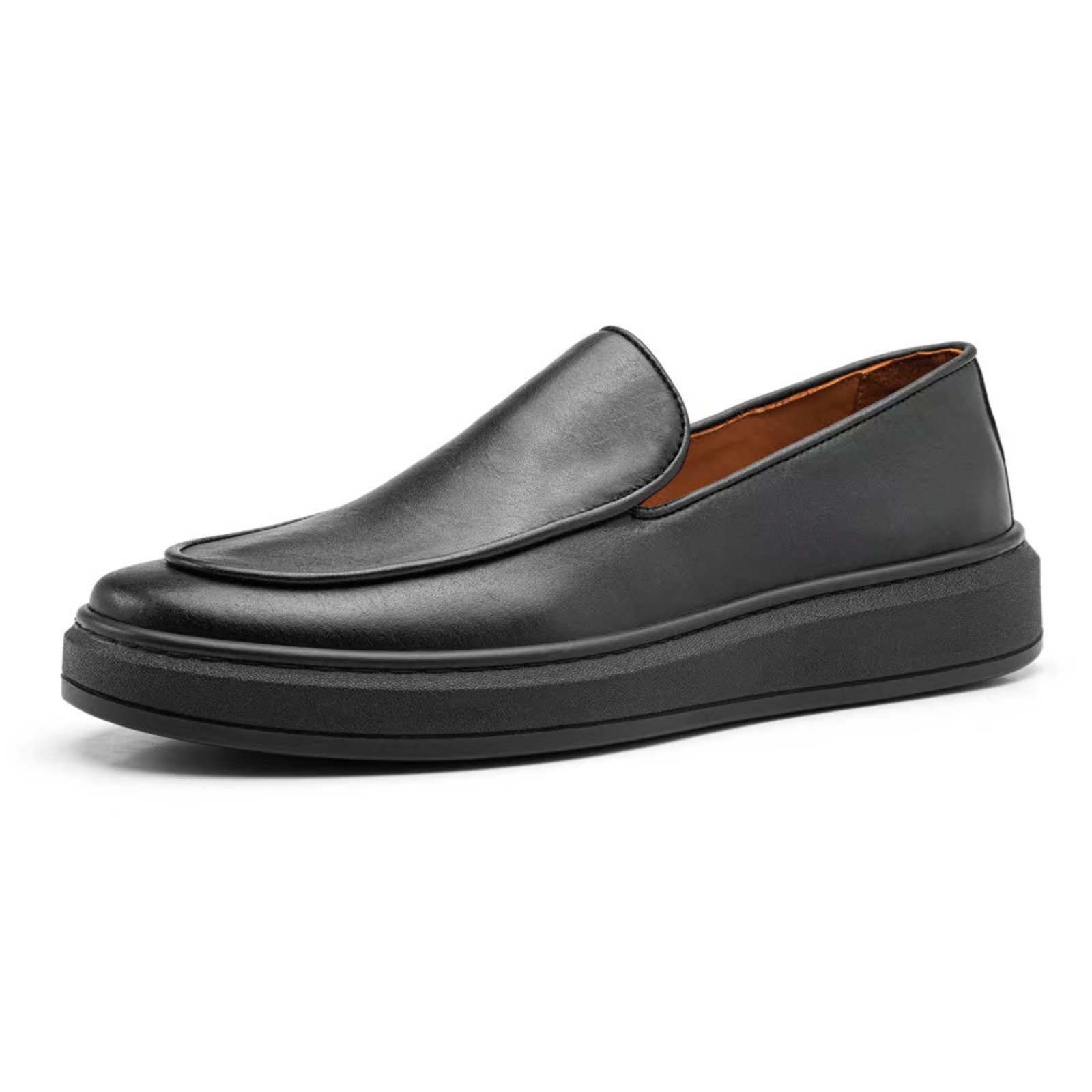 Loafer Masculino em Couro Forrado em Couro Com Palmilha em Couro Moda Preto