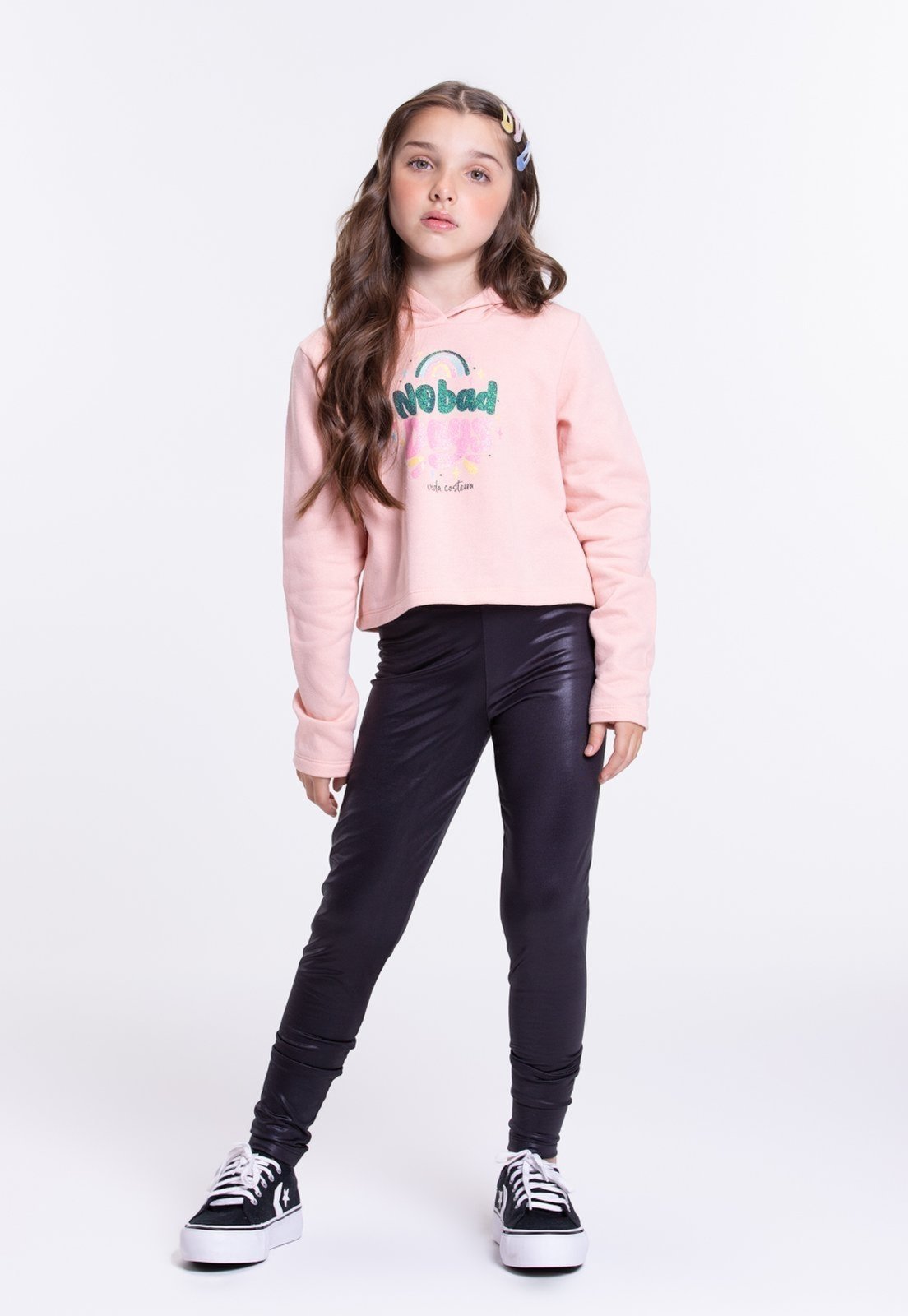 Infantil – Conjunto Moletom Menina Cropped No Bad Days Rosa – Vida Costeira