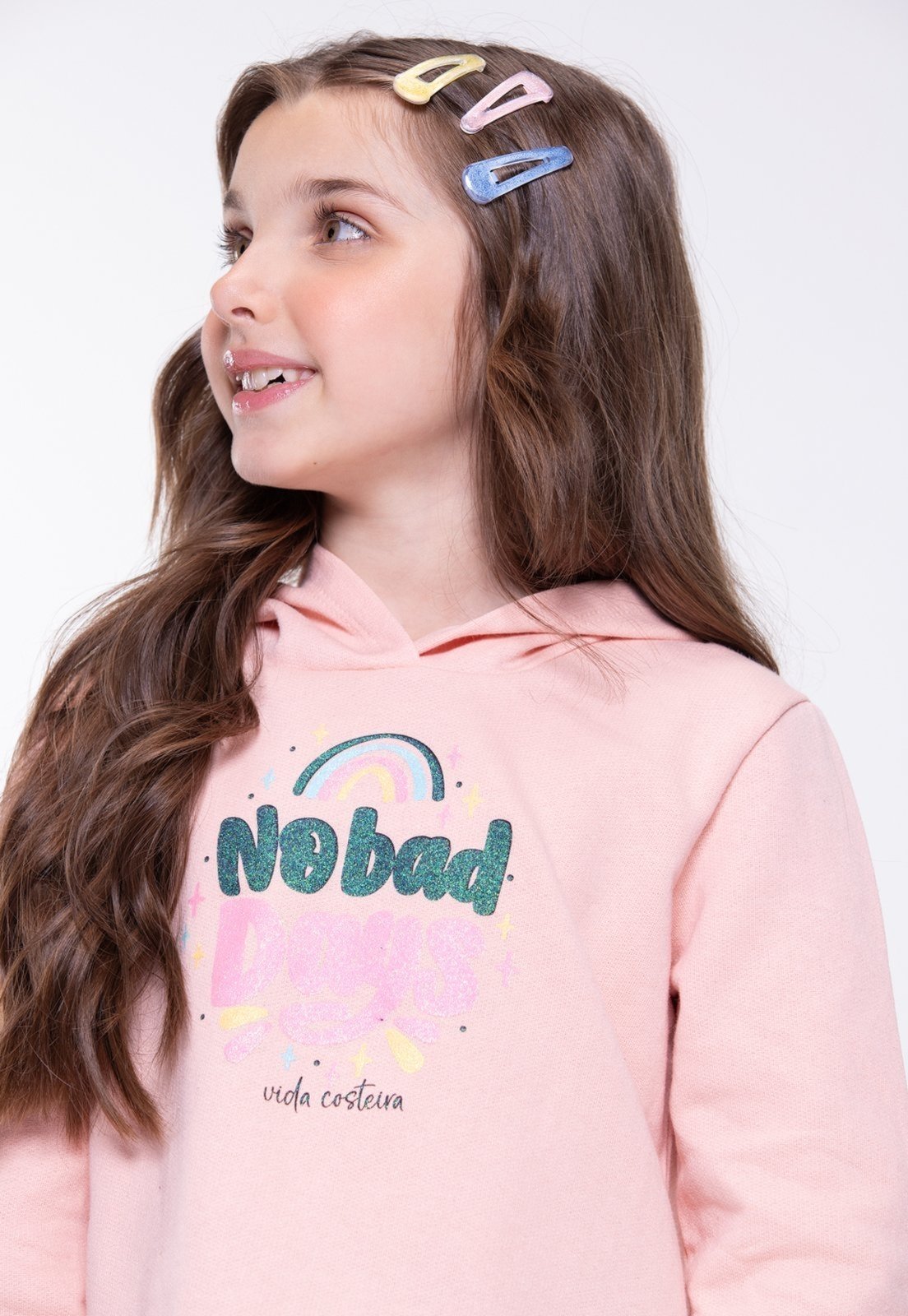 Vista 3 Infantil - Conjunto Moletom Menina Cropped No Bad Days VIDA COSTEIRA rosa VIDA COSTEIRA rosa