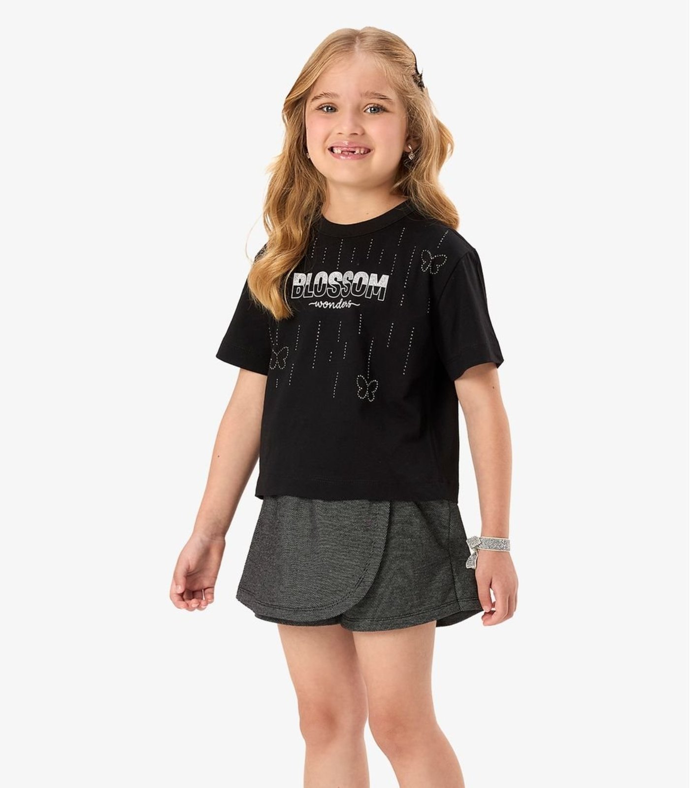 Infantil - Conjunto Blusa Com Shorts Saia Rovi Preto