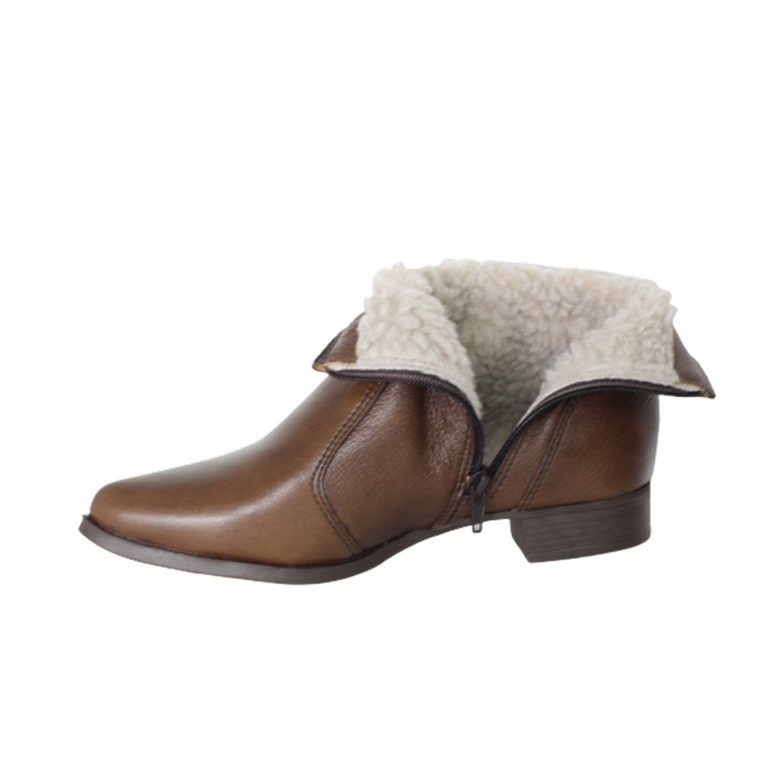 Vista 3 Bota Cano Curto Lã Sintética Couro Salto 2 CM Camel Spinelli caramelo Spinelli caramelo