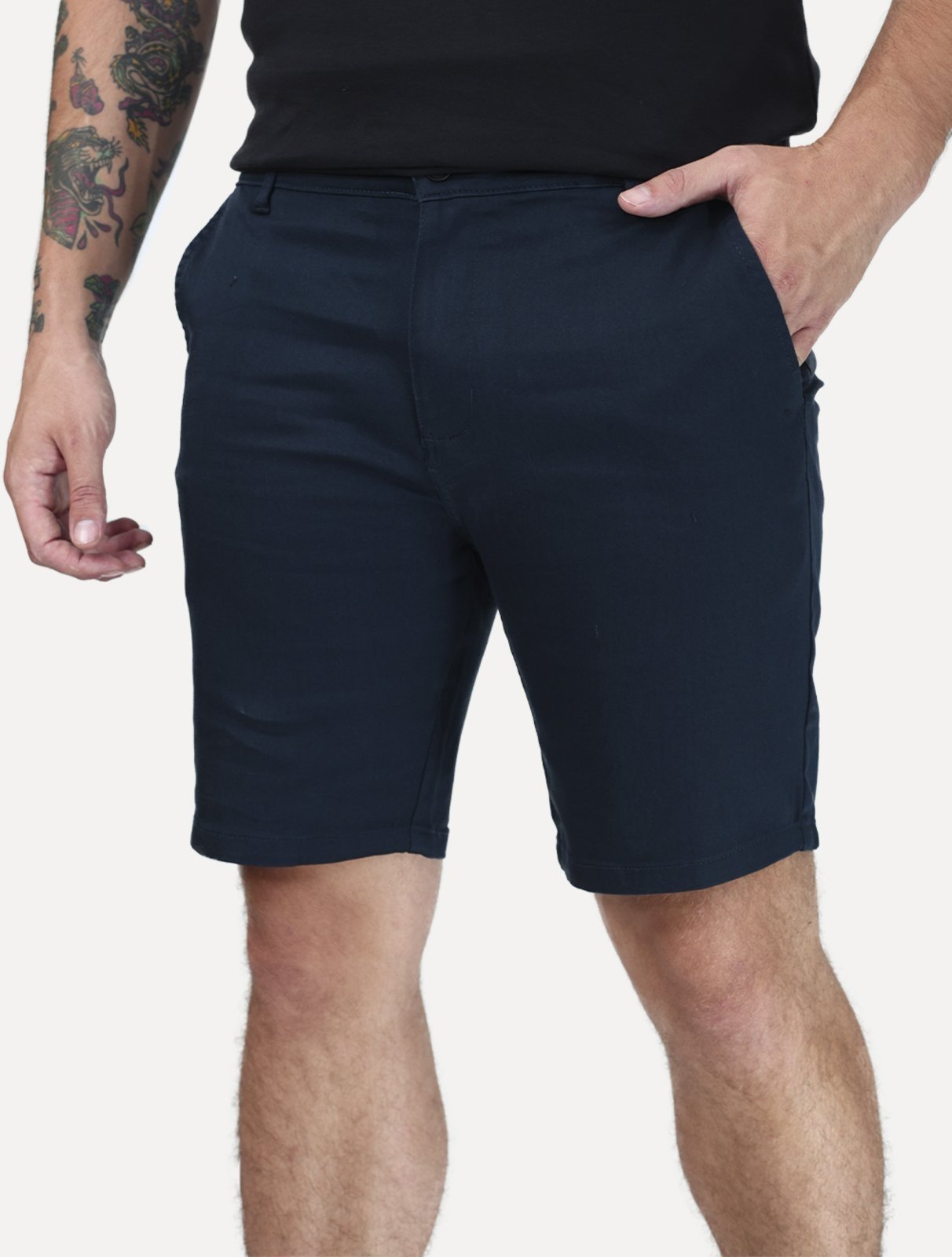Bermuda King & Joe Masculina Casual Flex Cetim Azul Marinho