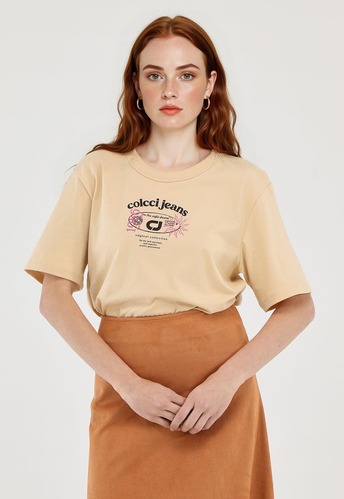 Camiseta Colcci Jeans Reta Estampada Bege