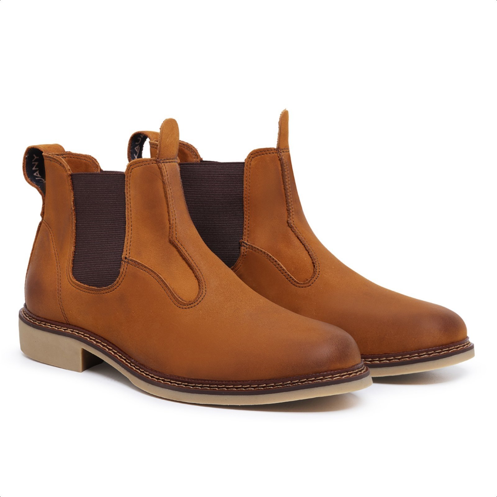 Botina Bota Masculina de Couro, Ref 9800 Camel