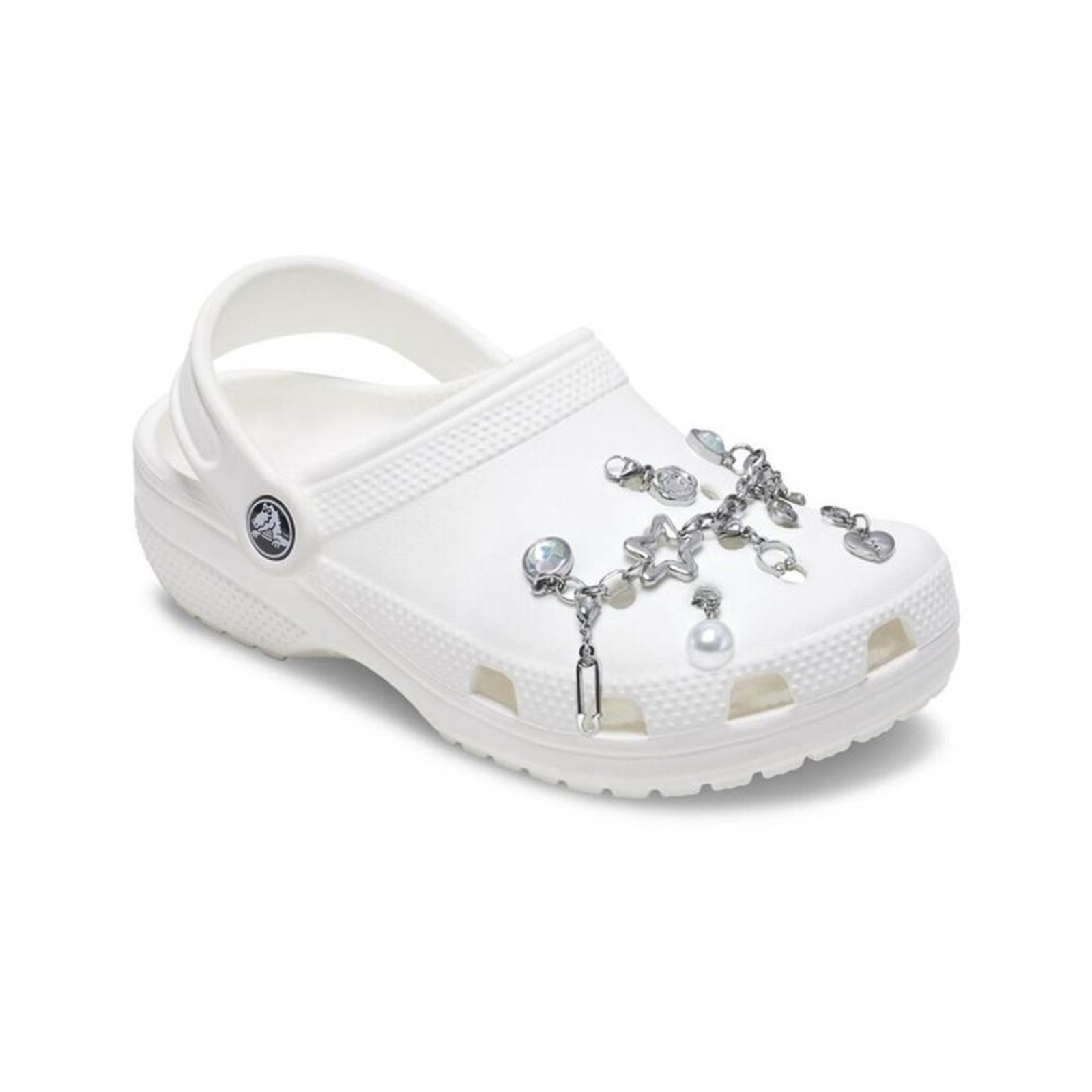 Vista 2 Infantil - Jibbitz™ Punk e Prateado Removível UNICO Crocs branco