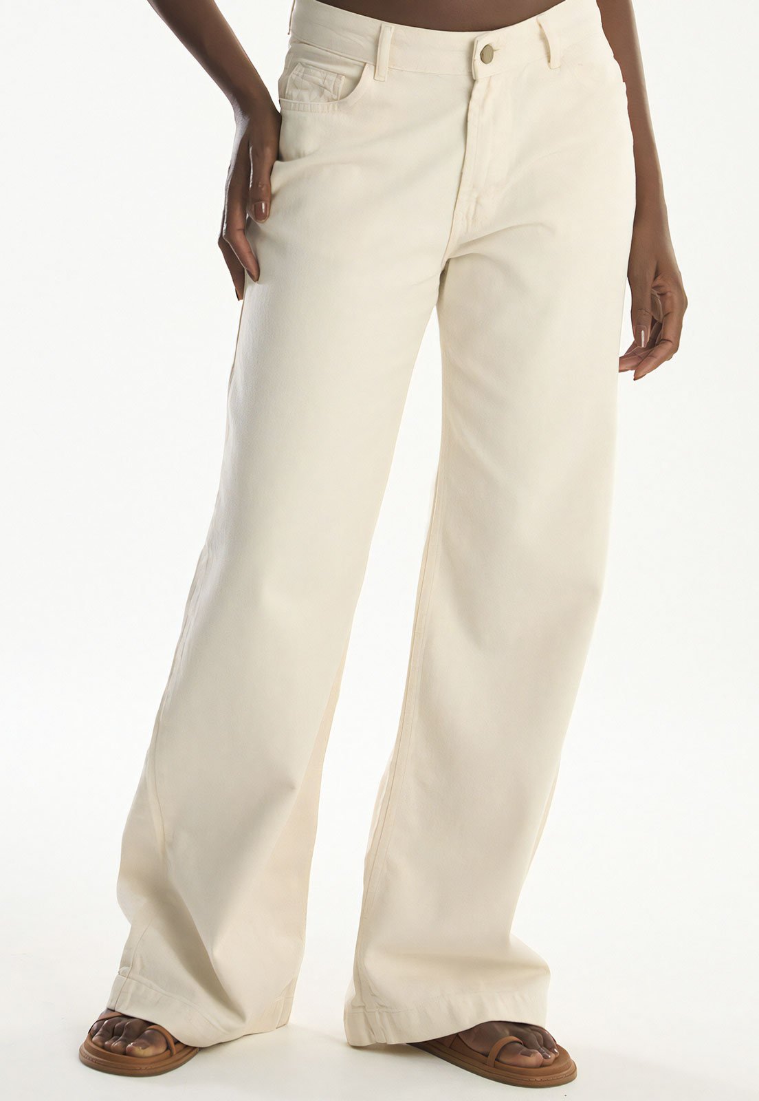 Calça Sarja Cantão Wide Leg Color Off-White