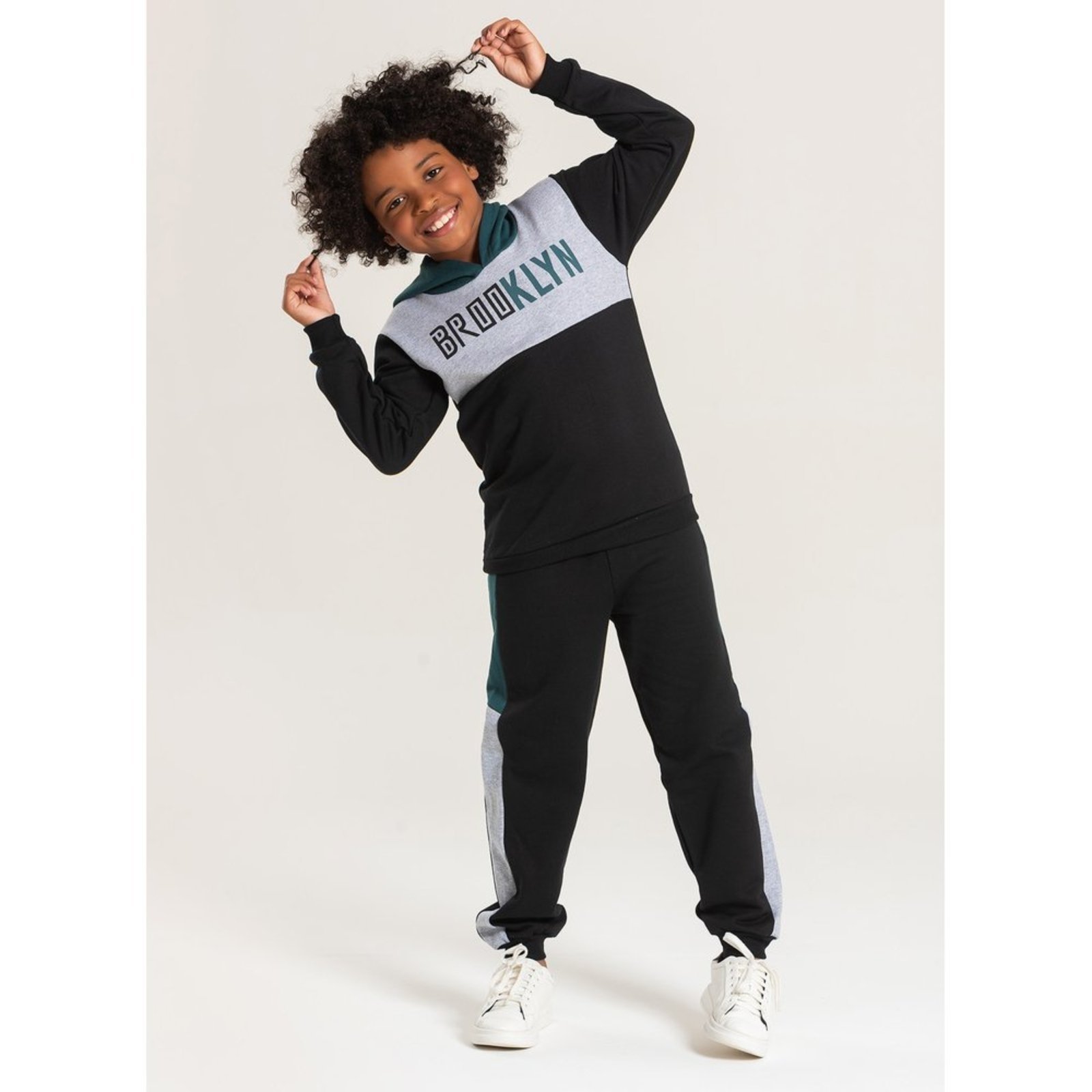 Infantil – Conjunto Inverno Menino Preto Blusão com Capuz e Calça em Moletom Brooklyn
