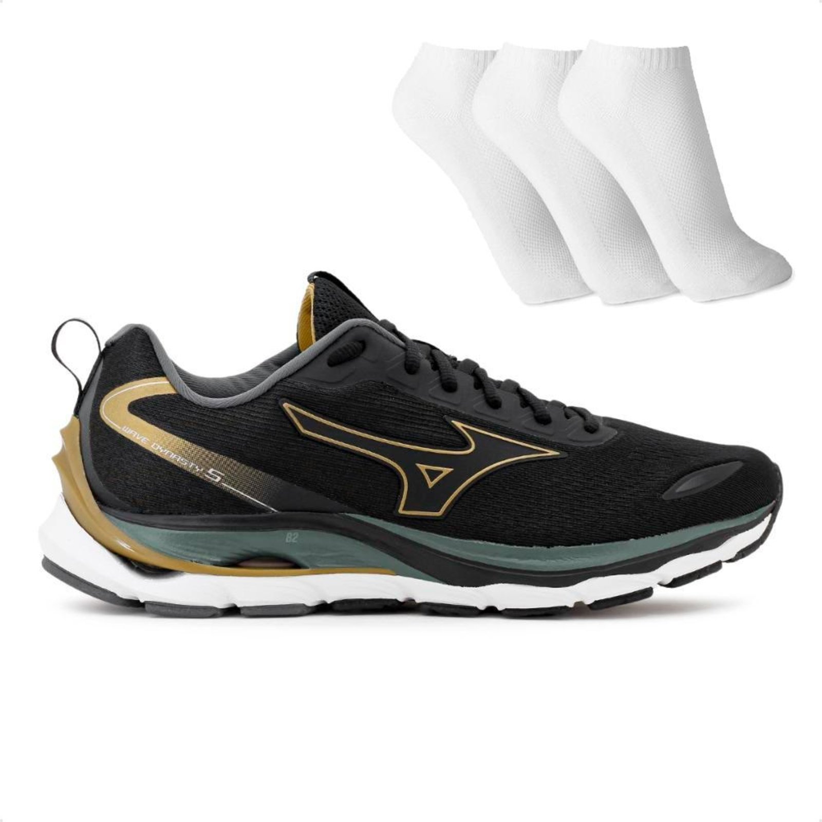 Tênis Mizuno Wave Dynasty 5 Masculino + 3 Pares de Meias Preto