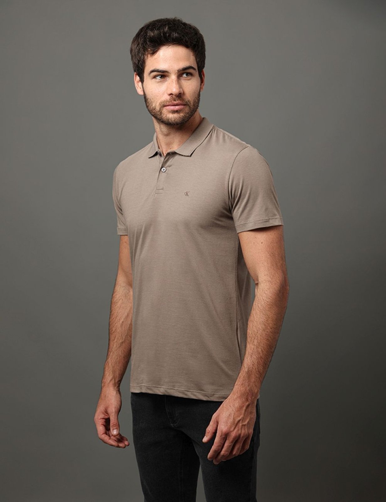 Polo Masculina Slim Pima Calvin Klein Jeans – Caqui Medio Calvin Klein Jeans