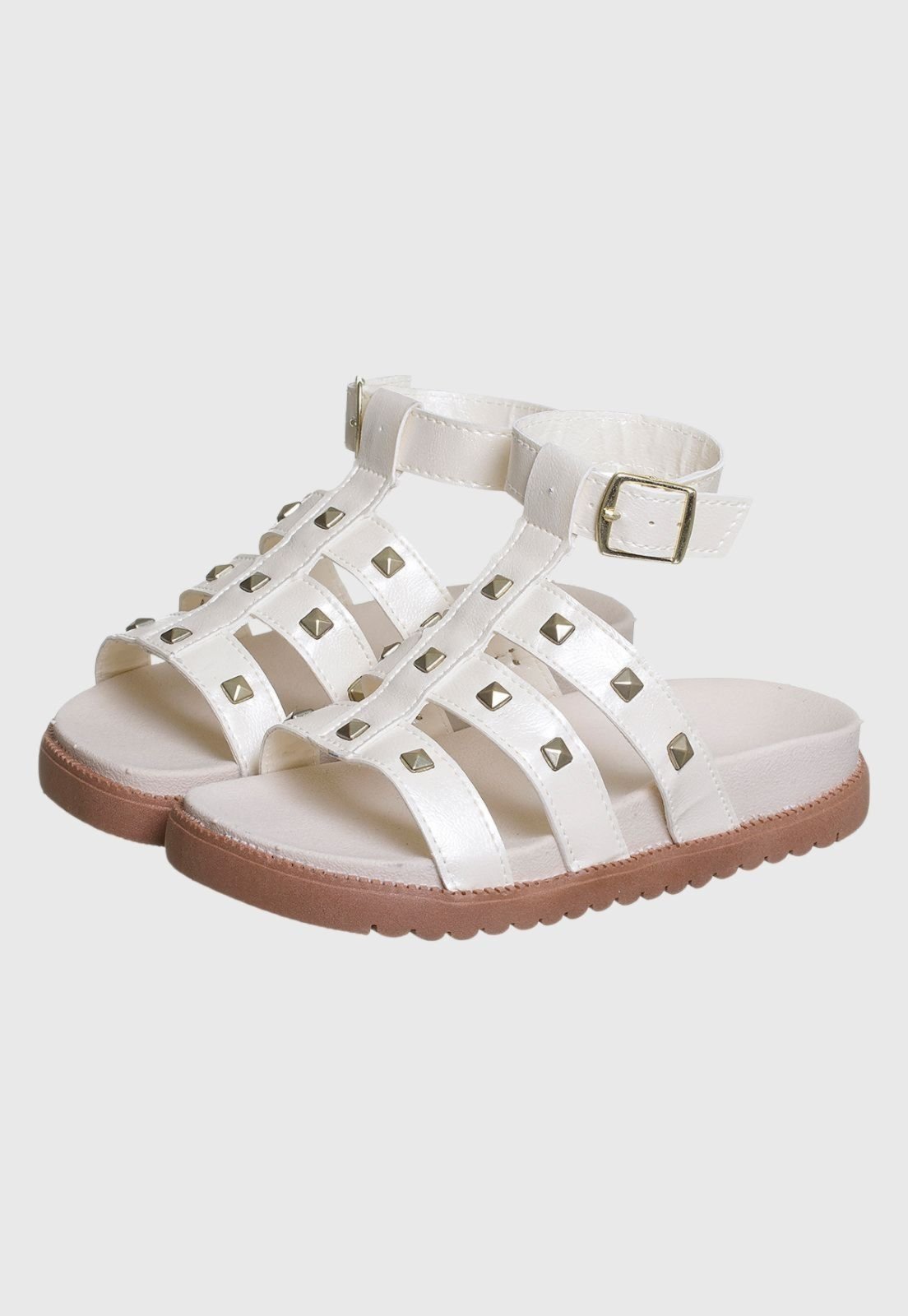Infantil – Sandália Papete 28 ao 39 Feminina Off White Tiras com Spike tep