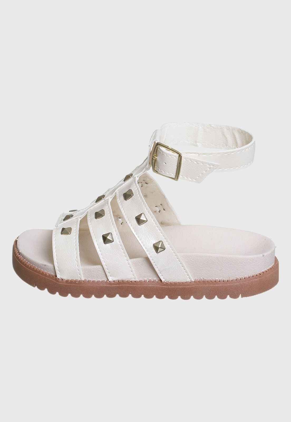 Vista 3 Infantil - Sandália Papete 28 ao 39 Feminina Off White Tiras com Spike tep Kidstep off-white white Kidstep off-white white