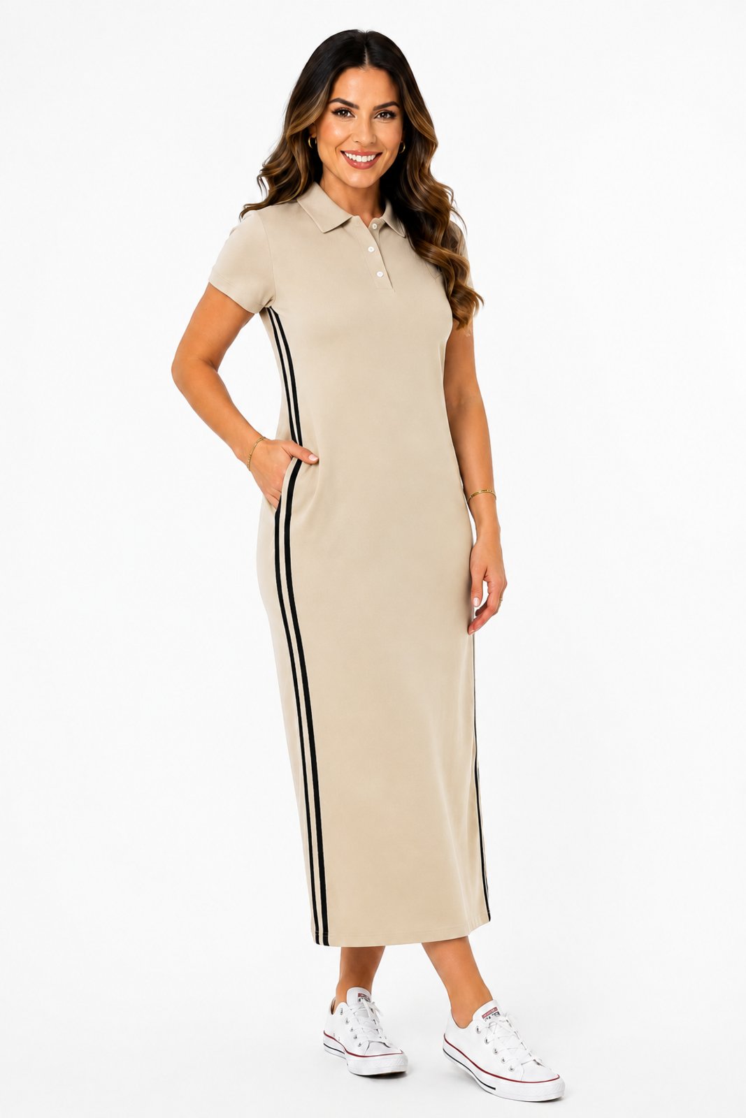 Vestido Midi D Bell Outlet Fashion Moletinho Polo Nude