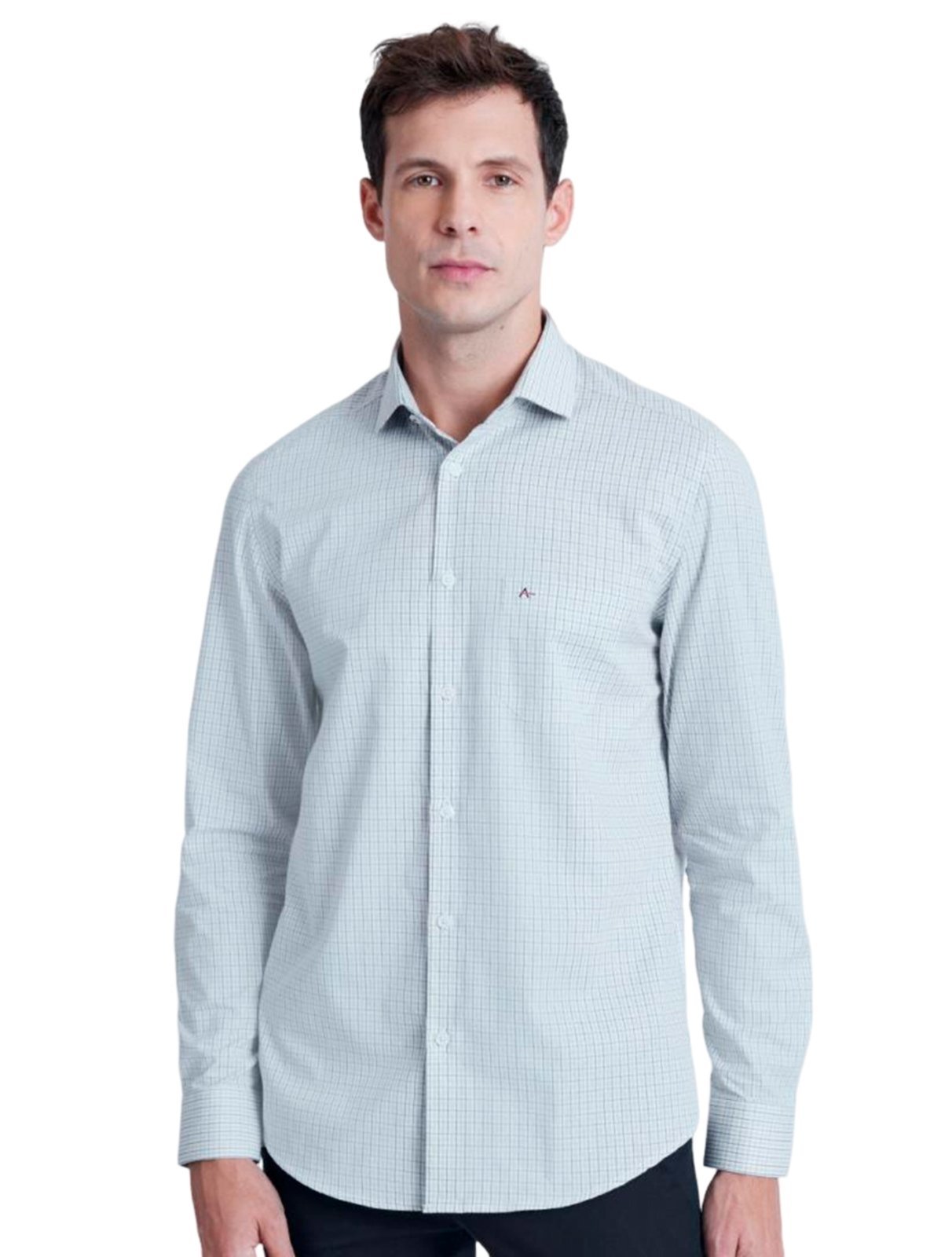Camisa Aramis Masculina Regular Tricoline Micro Xadrez Azul Branca