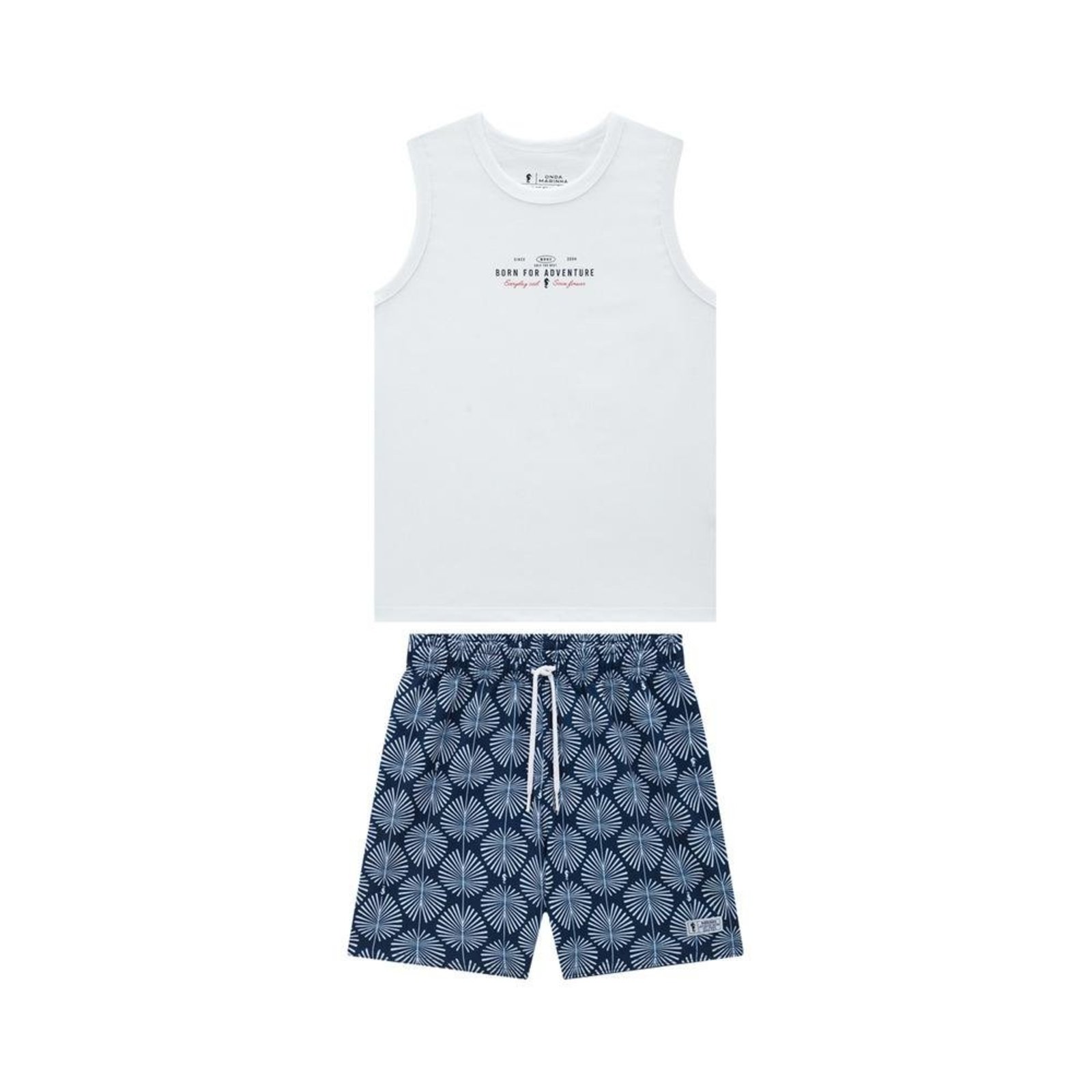 Infantil - Conjunto Regata Bermuda Estampada Onda Marinha Branco Azul 10 Branco