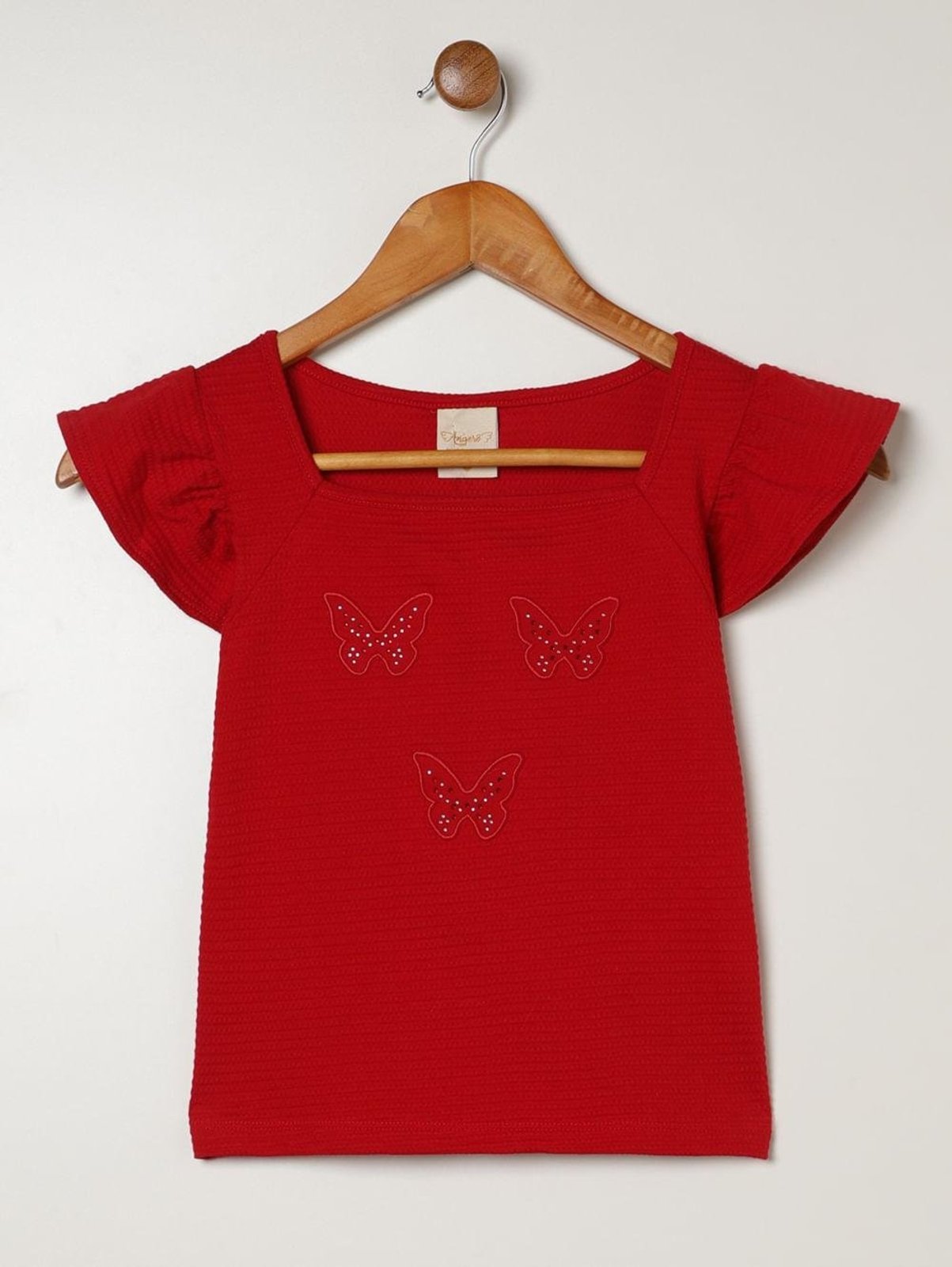 Infantil - Blusa Malha Manga Curta Juvenil Para Menina - VERMELHO