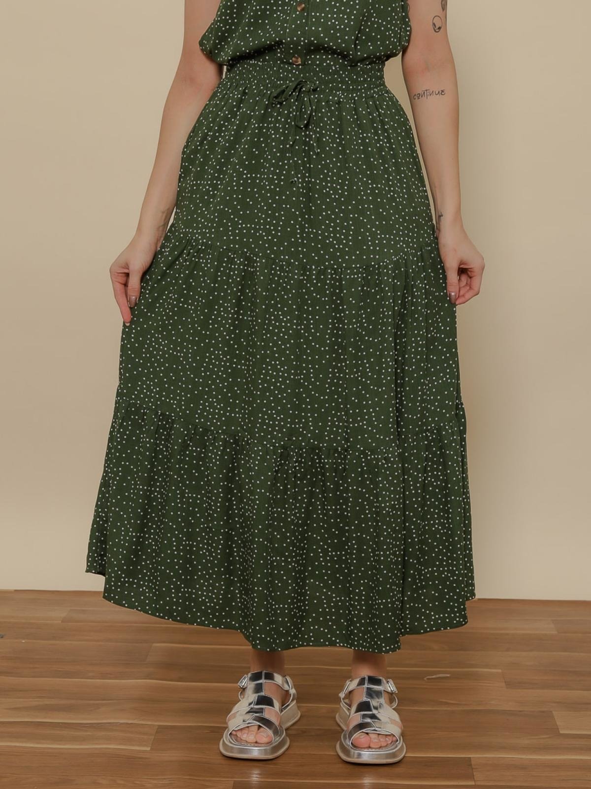 Saia Midi Bolinhas Verde