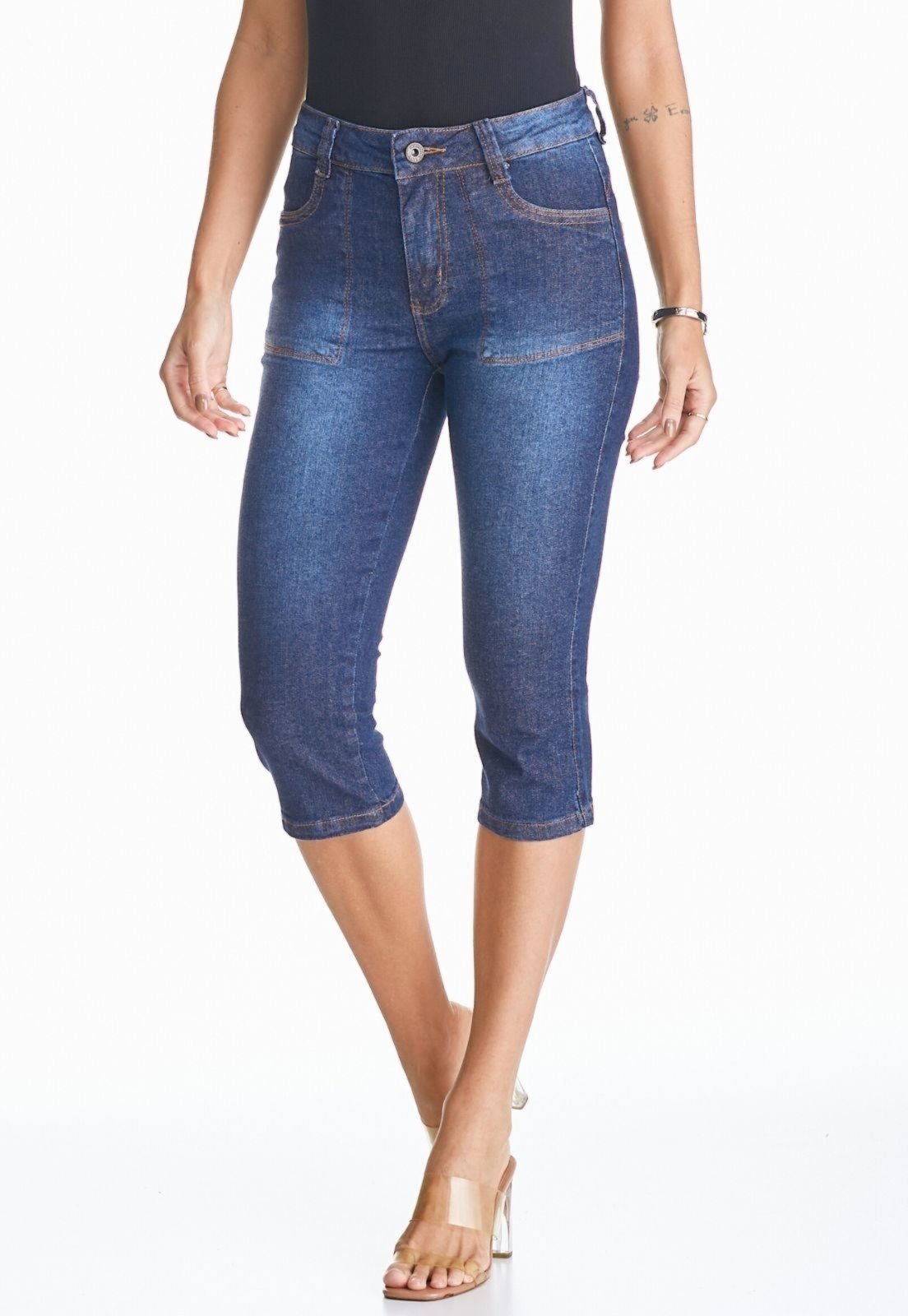 Calça Jeans HNO Jeans Capri modeladora com Elastano Azul Escuro
