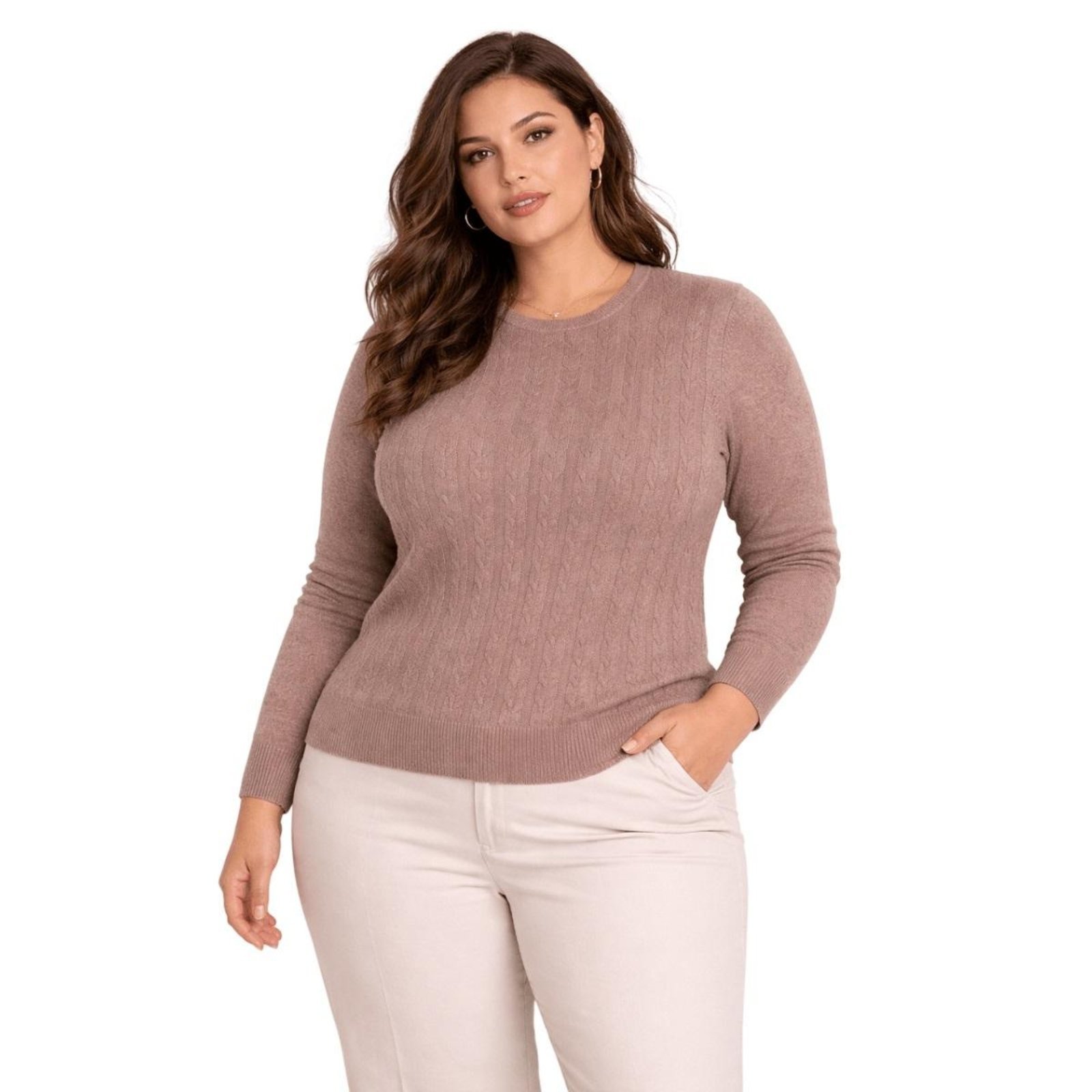 Suéter Tricô Feminino City Lady by Facinelli Plus Size 658140 Nude