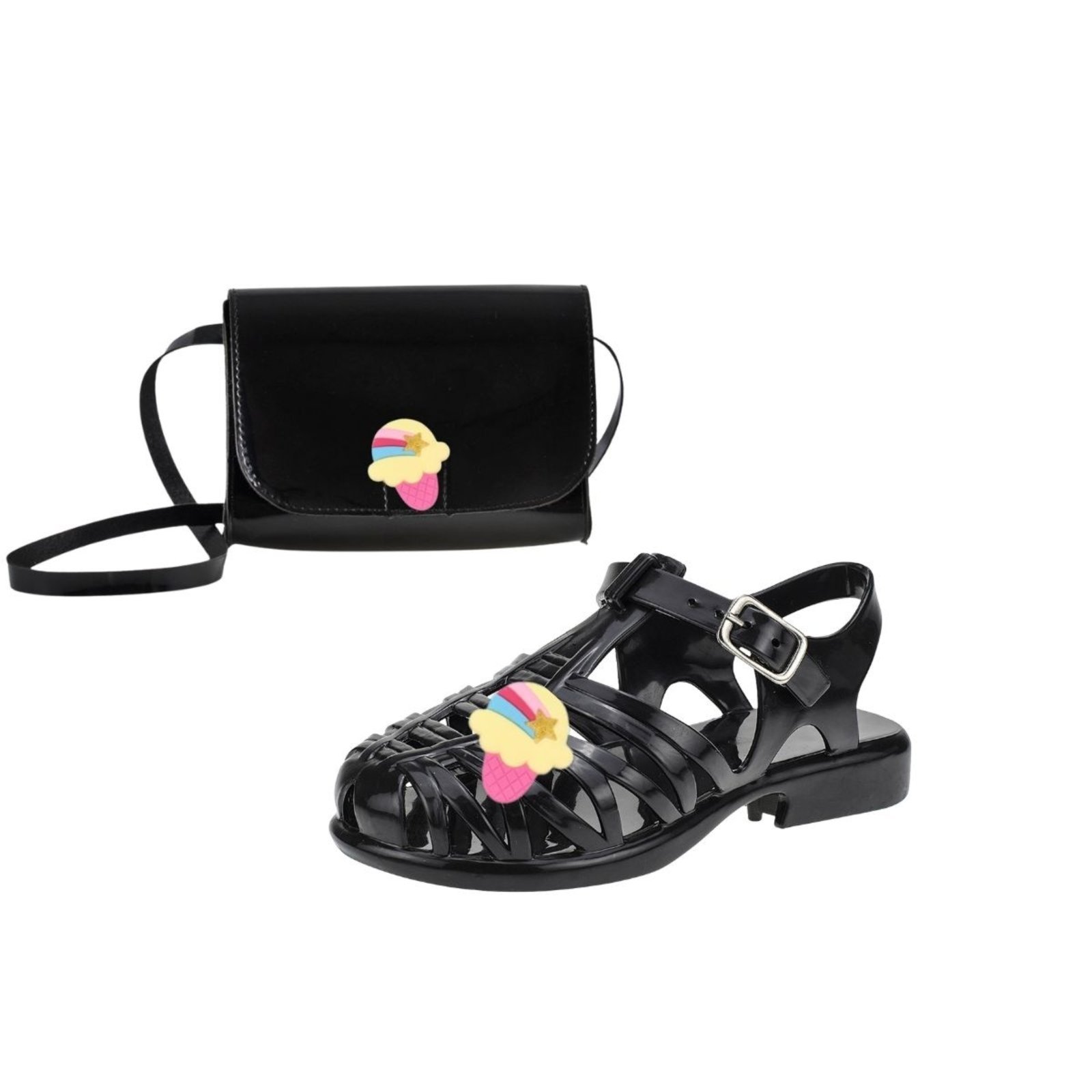 Infantil – Sandália Emborrachada Menina e Bolsa Com Enfeite Sorvete