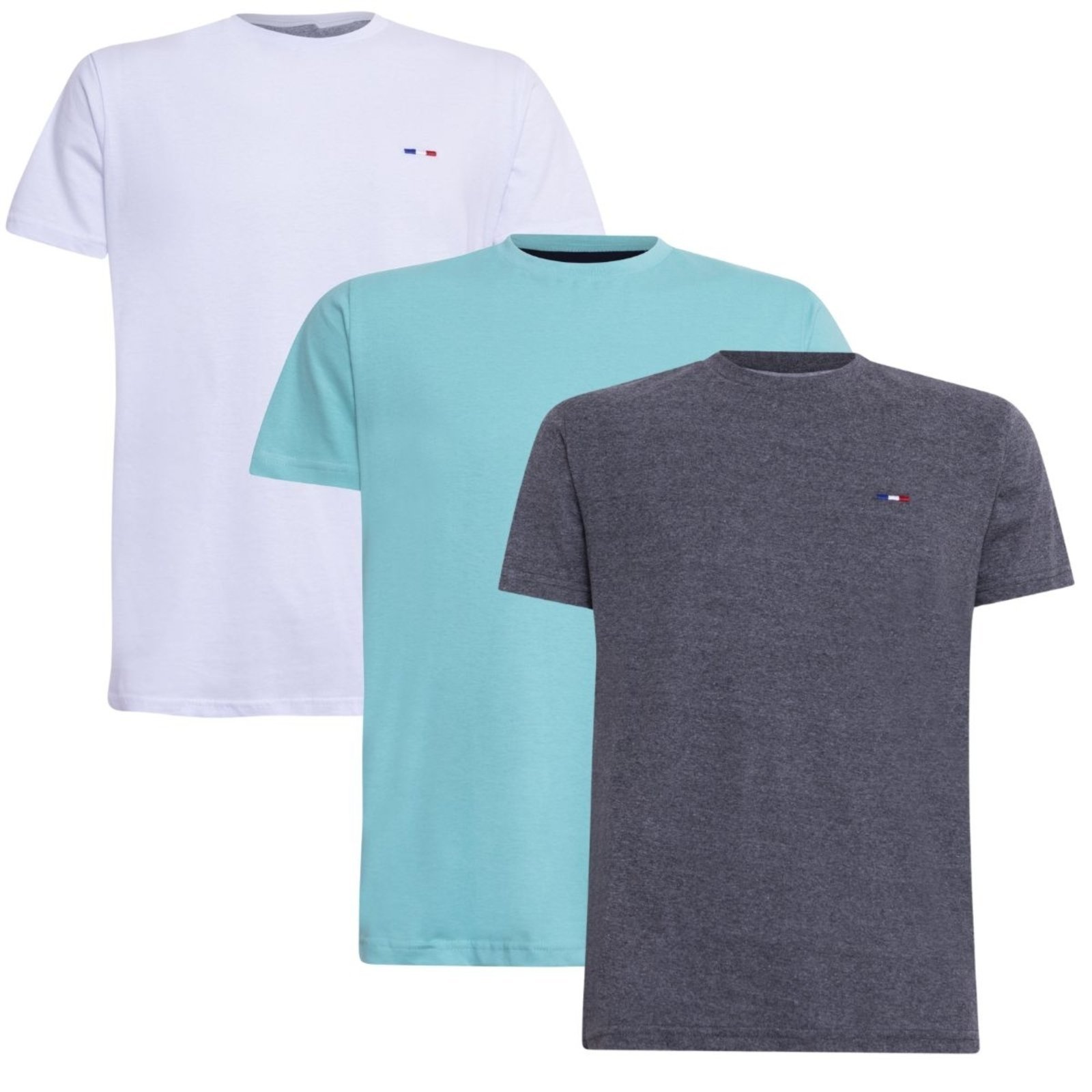 Kit 3 Peças Camisetas Básicas Masculina Industrie em Algodão Premium no Estilo Tommy Bordado França Branco Chumbo