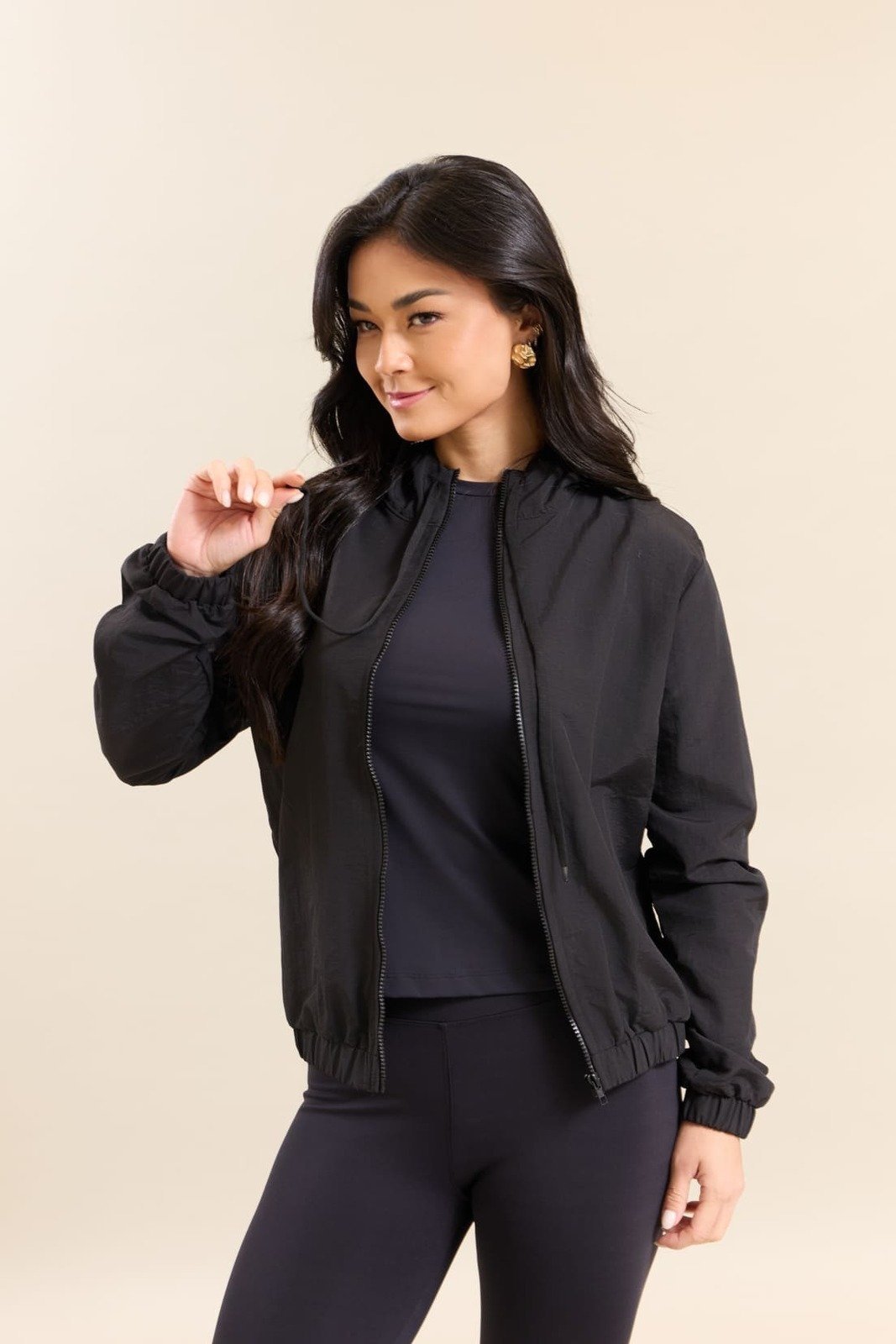 Jaqueta Poliamida Feminina Corta Vento Dialogo Jeans Preto