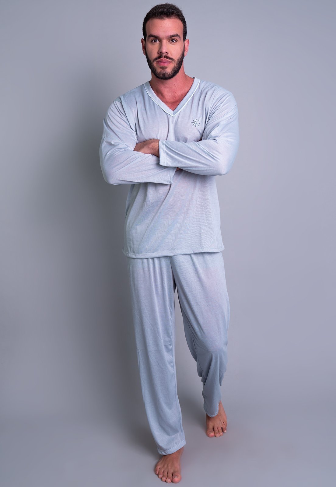 Pijama MVB Modas Adulto Blusa Manga Comprida E Calça Cinza