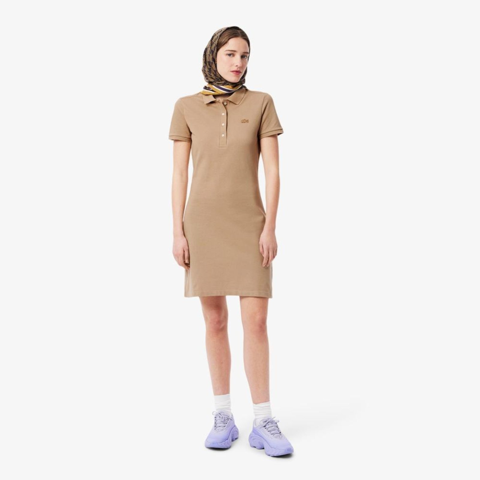 Vestido Polo Slim Fit em Mini Piqué Stretch Bege