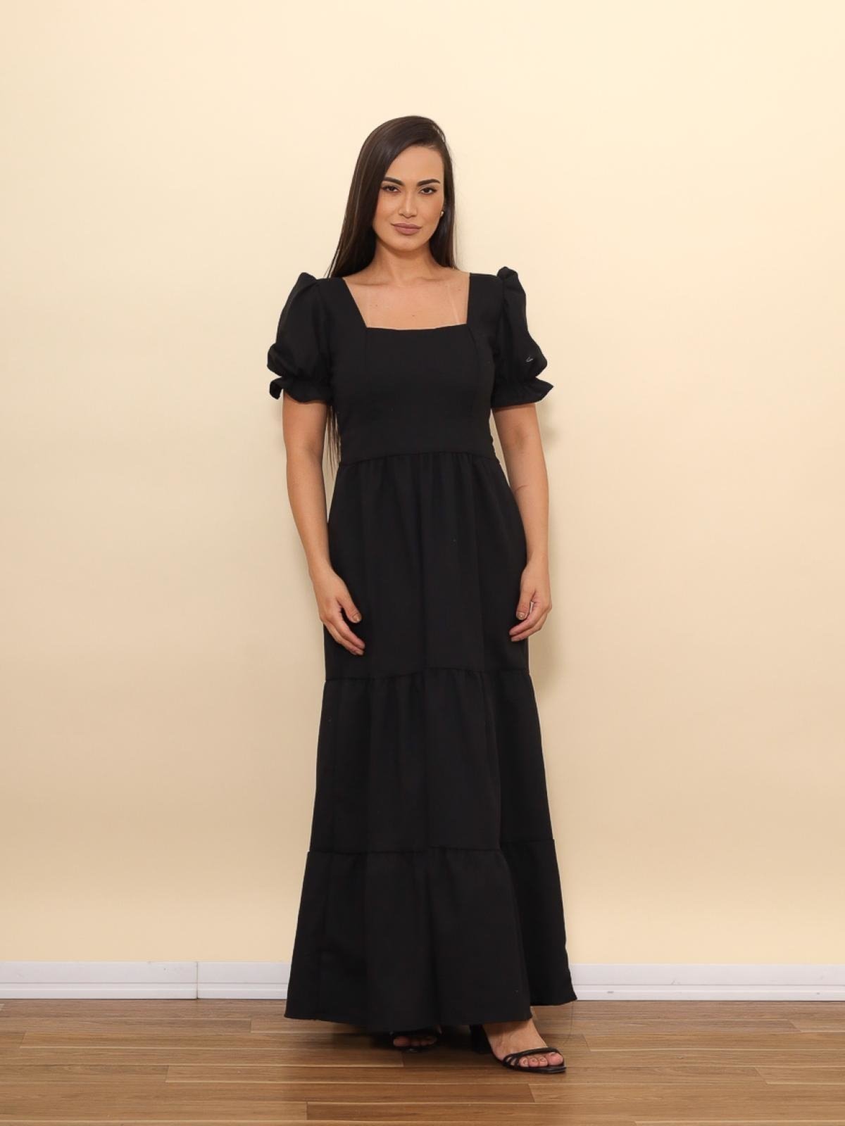 Vestido Cíntia Longo Linho Preto