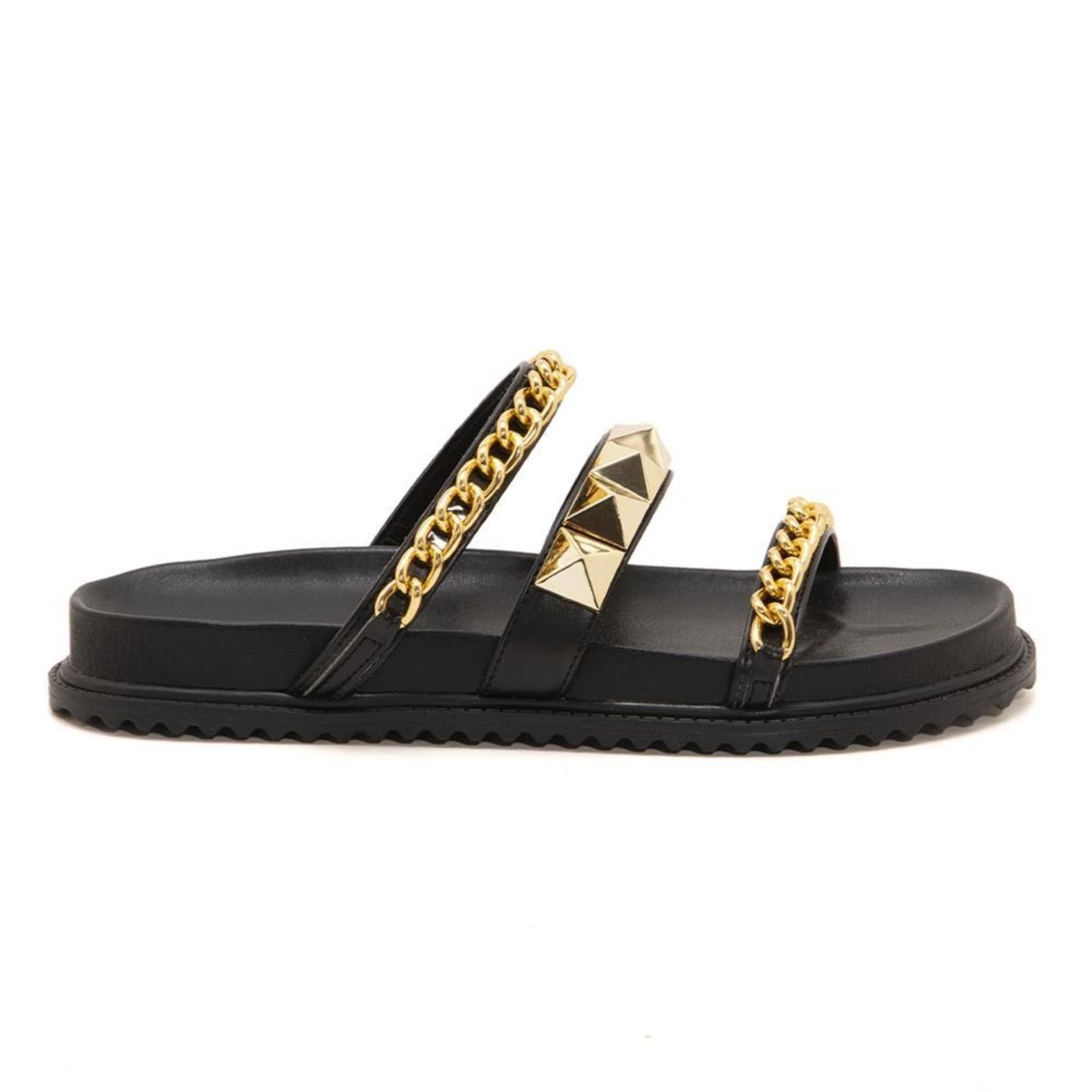 Sandália Feminina Papete Via Miss Correntes Preto