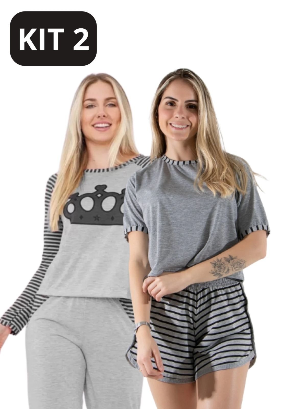 Pijama Feminino Diluxo Curto e Longo KIT 2 UNIDADES Verão e Inverno Preto