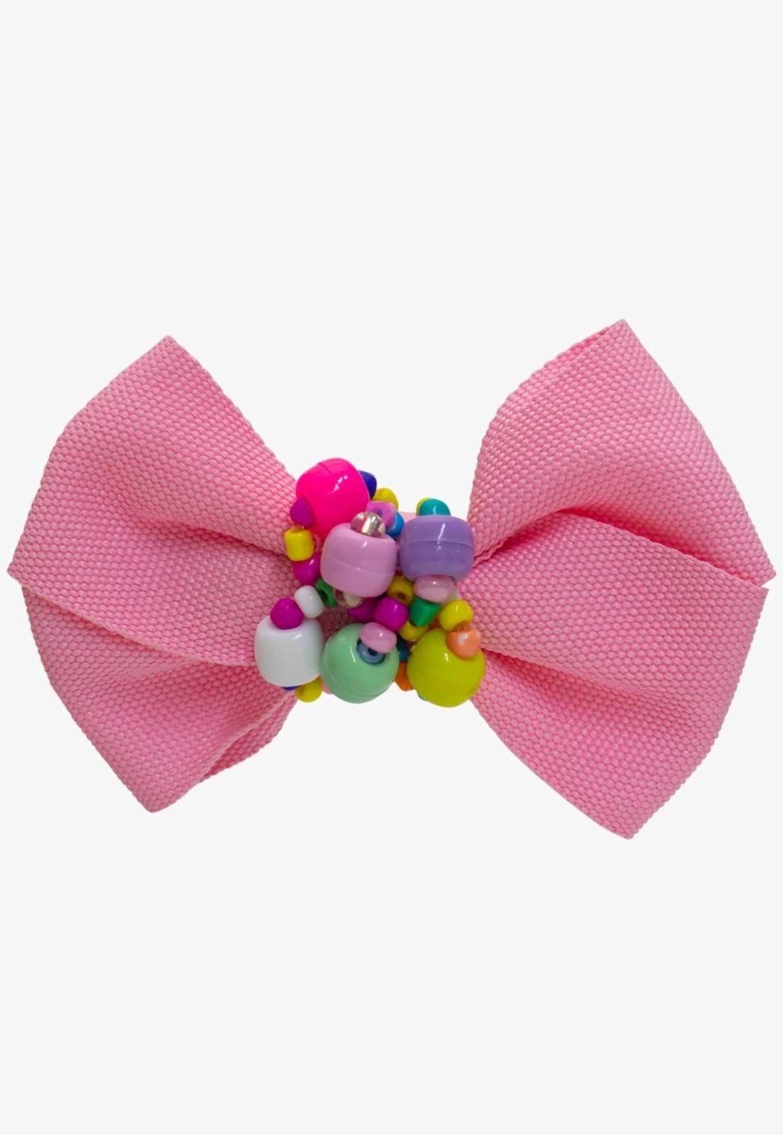 Infantil – Presilha Laço Miçangas Pópidi Bico de Pato Rosa