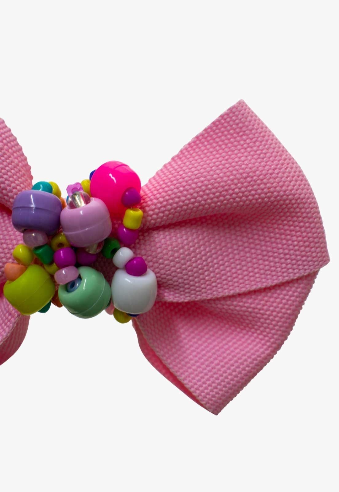 Vista 3 Infantil - Presilha Laço Miçangas Pópidi Bico de Pato rosa Pópidí rosa