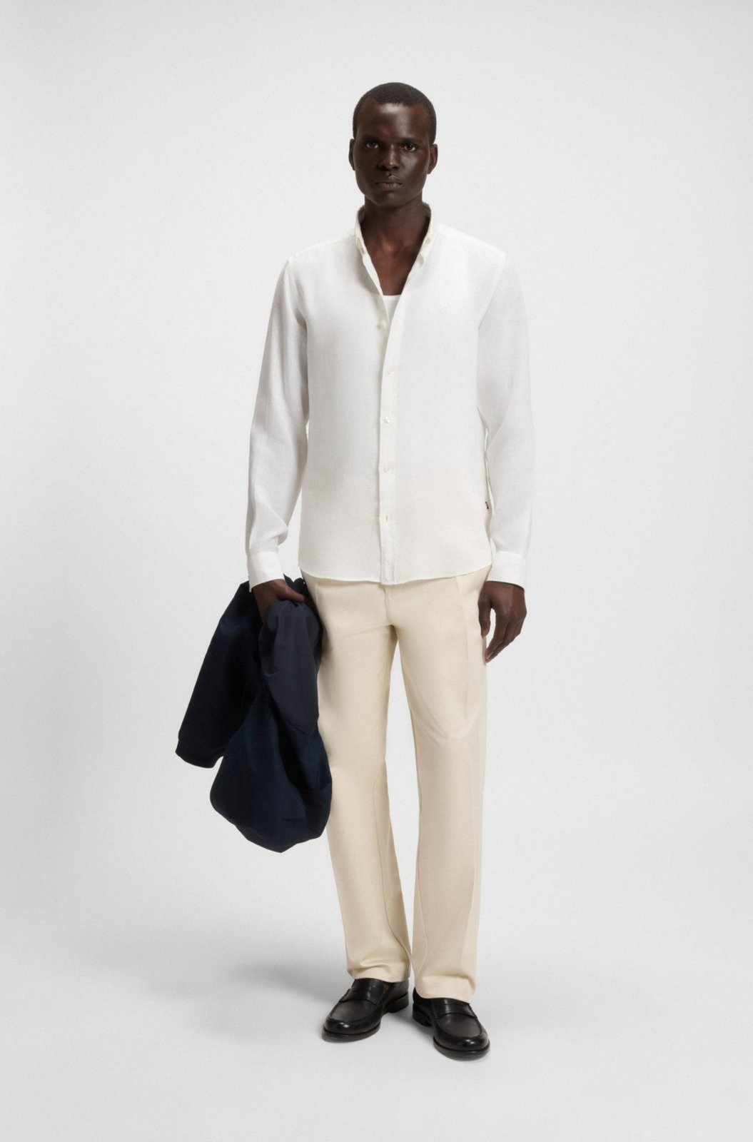 Vista 3 Camisa de ajuste slim em linho azul azul