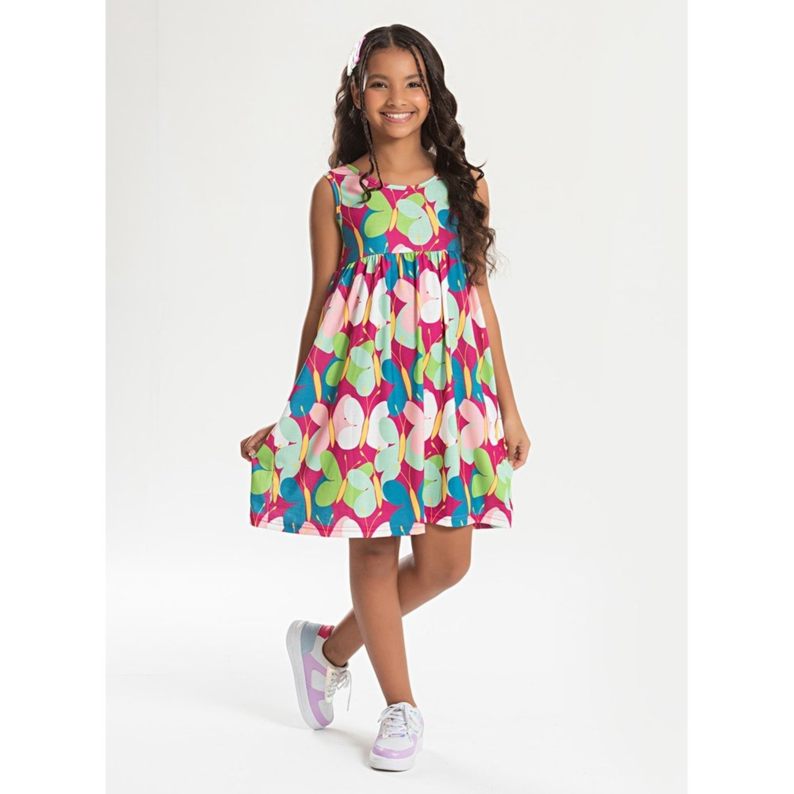 Infantil - Vestido Regata Verão Menina Pink Borboletas