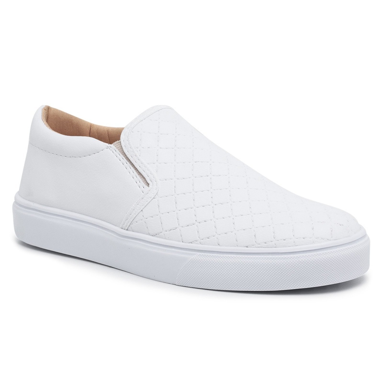 Sneaker Slip On Feminino Tênis Casual Versátil Sola Alta Flat Emborrachada Confortável Leve Branco