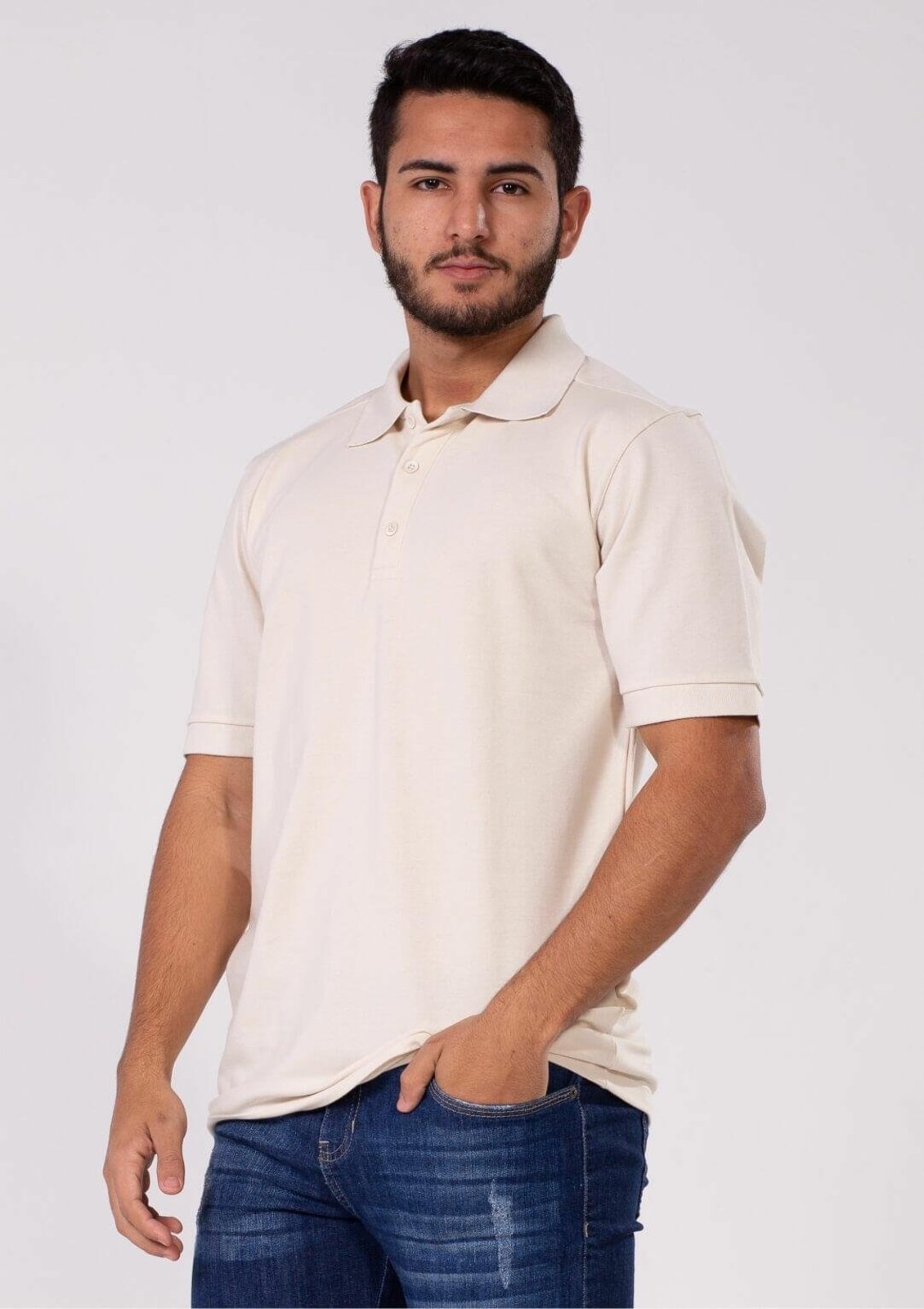 Camisa Masculina Polo Piquet Básica | Pau a Pique Bege