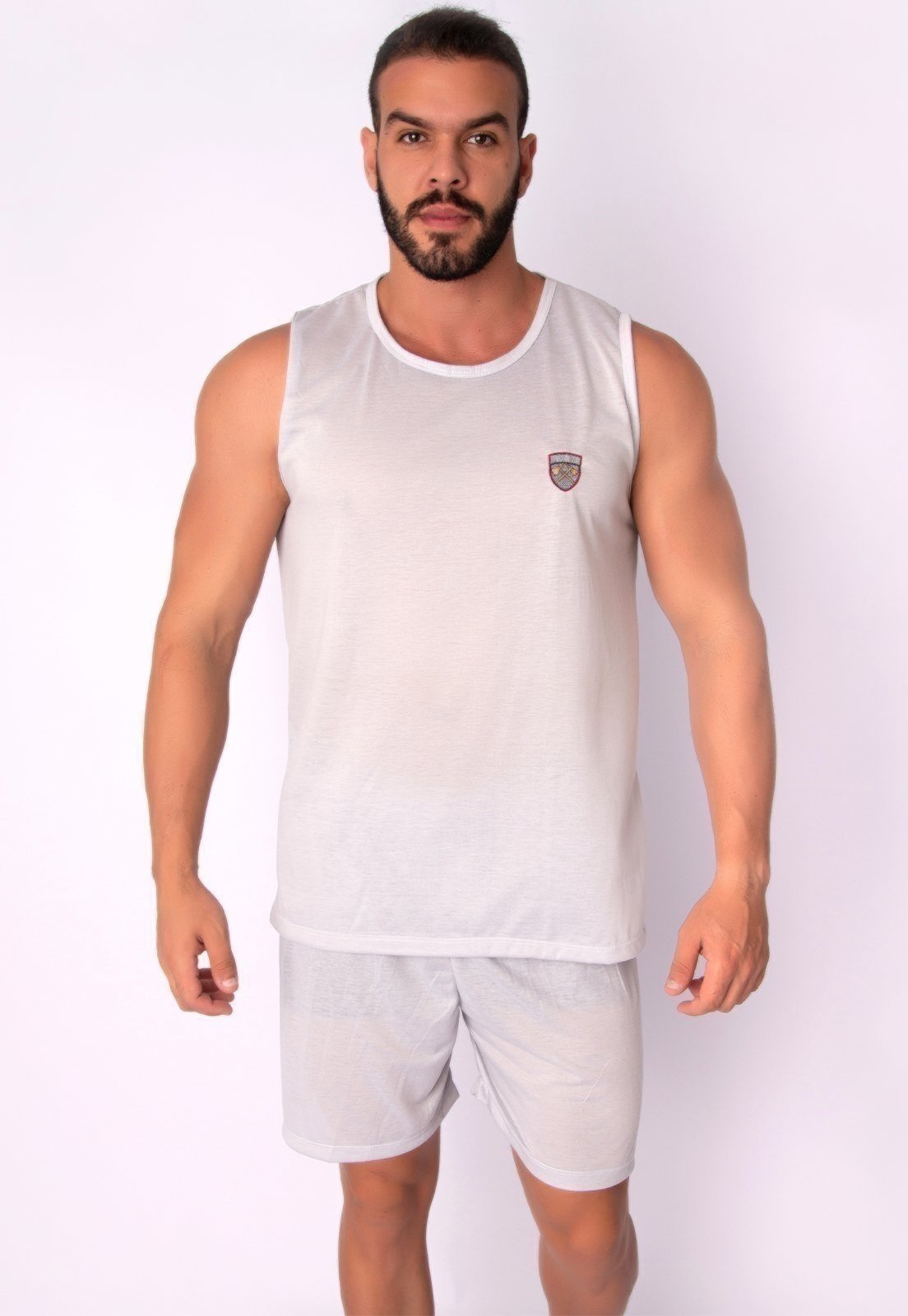 Pijama Masculino WLS Modas Fechado Verão Regata Liso Cinza