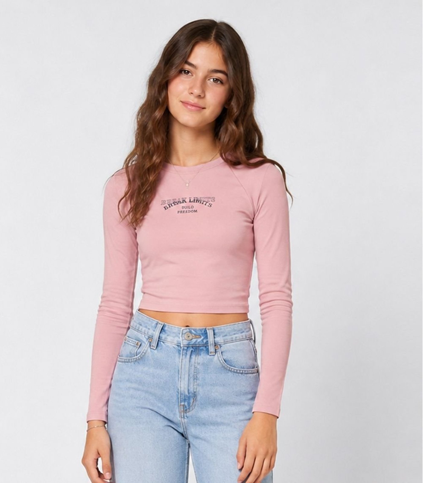 Infantil - Blusa Juvenil Manga Longa Cotton Com Estampa Minty Rosa