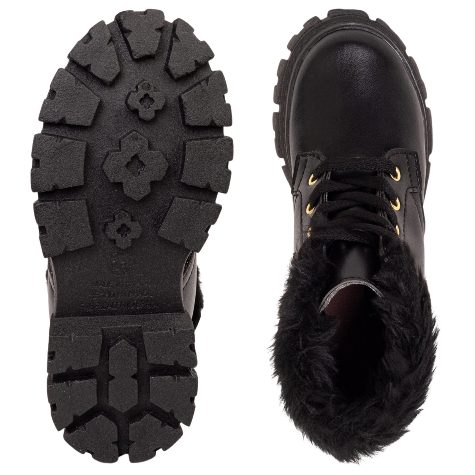 Vista 3 Infantil - Bota Feminina Coturno Menina Pelinho Angipé preto Angipé preto