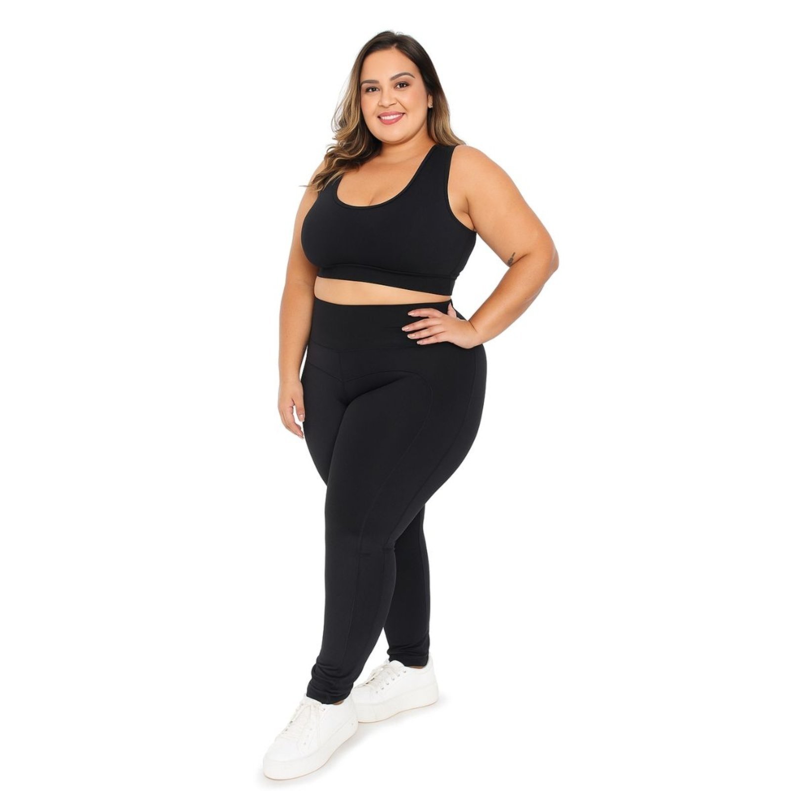 Legging Plus Size FMF Montaria Empina Bumbum Lisa Peluciada Forrada Preto