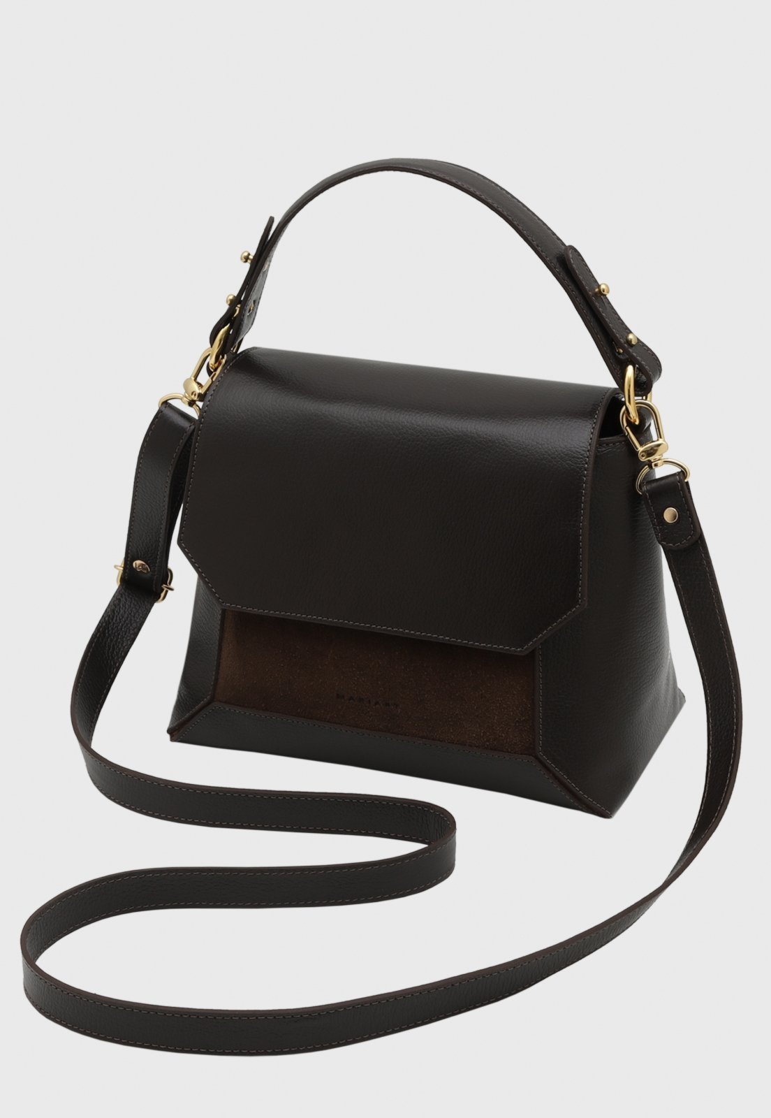 Bolsa Transversal Couro Mariart Amêndoa Suede Preta