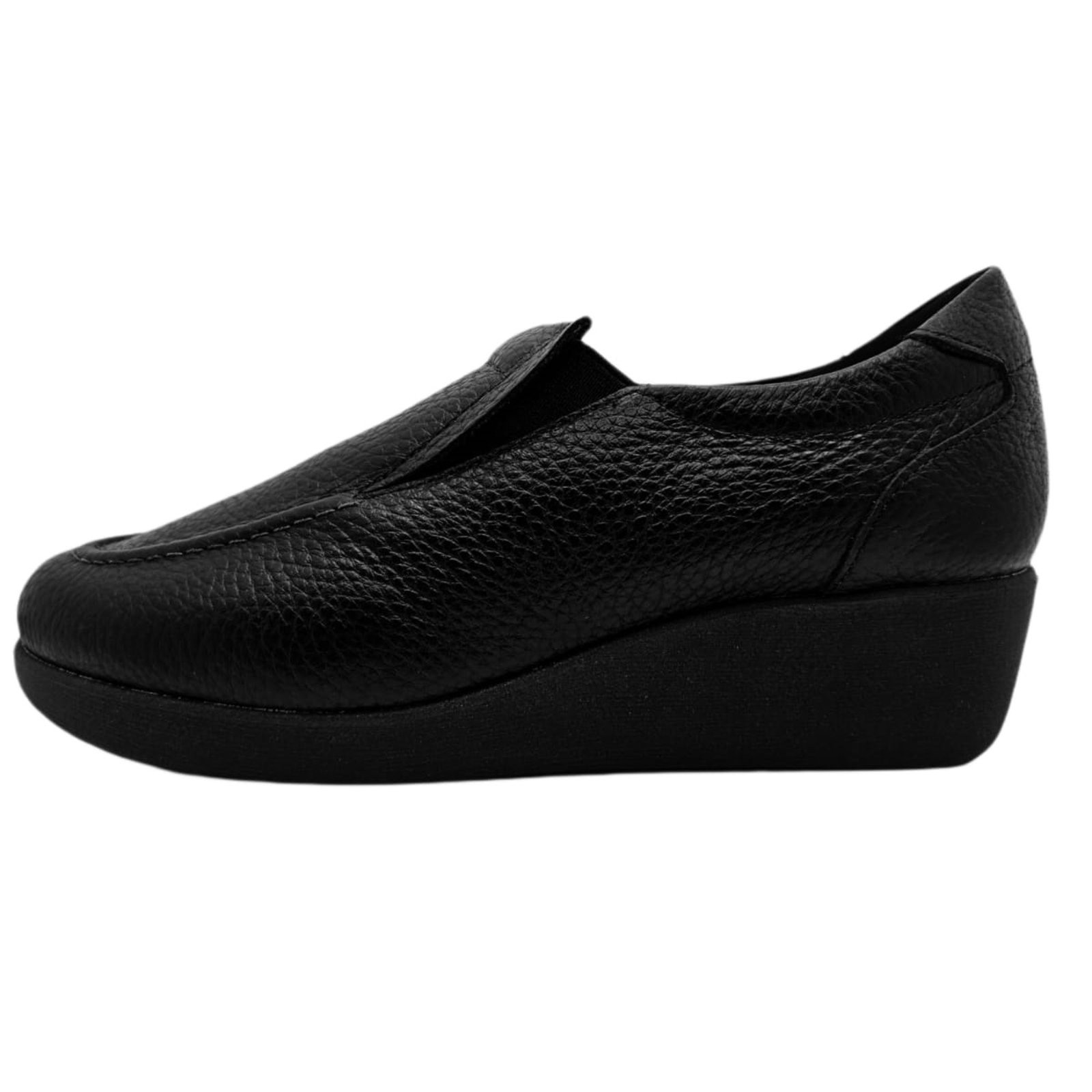 Sapato Usaflex Mocassim Anabela em Couro Relax Uniforme Preto