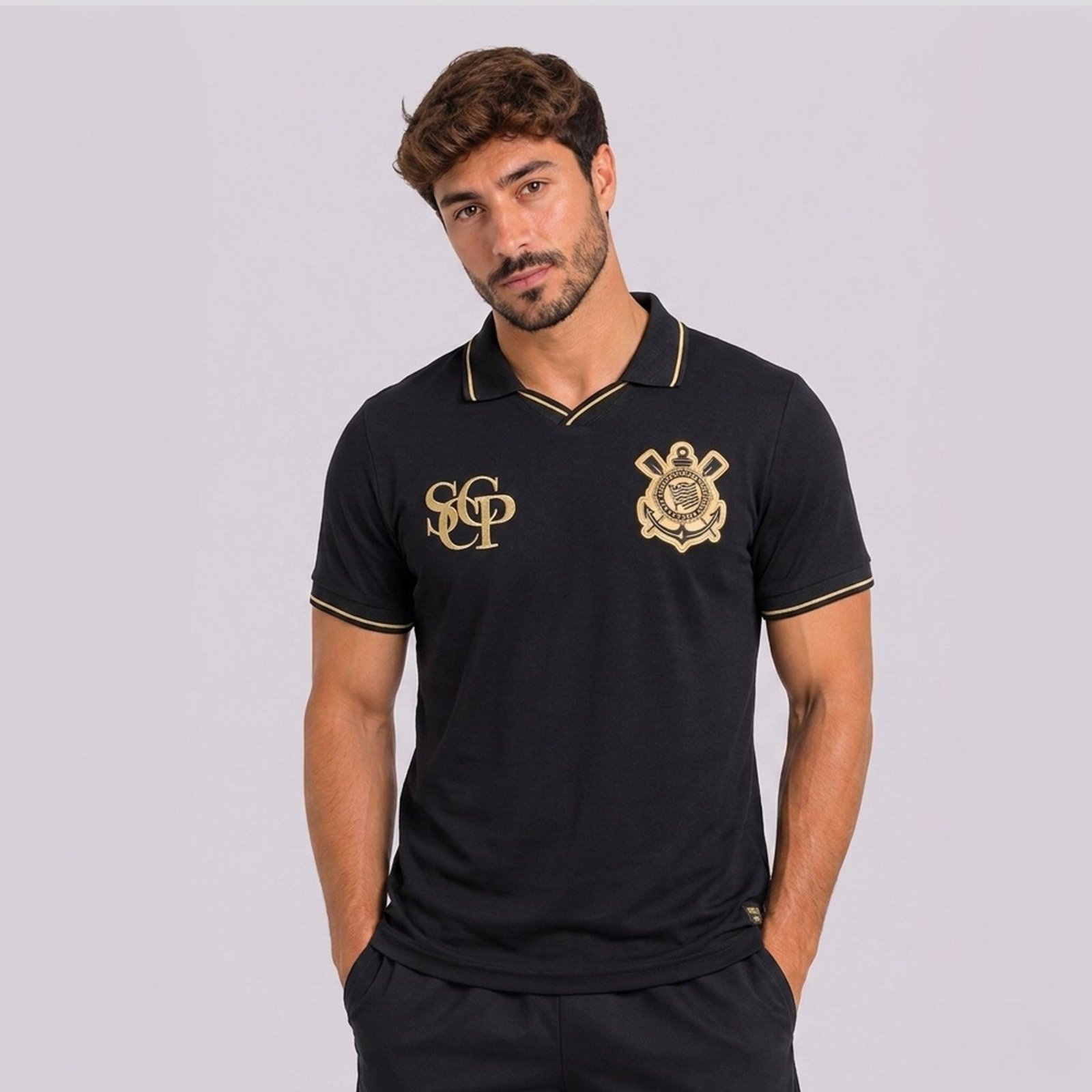Polo Corinthians Logo Preta