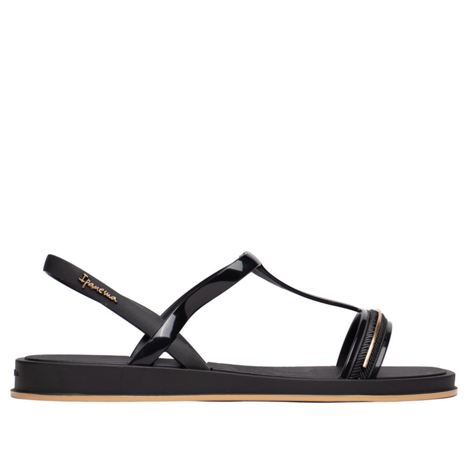 Sandália Rasteira Feminina Ipanema Glow Flatform Preto/Doura
