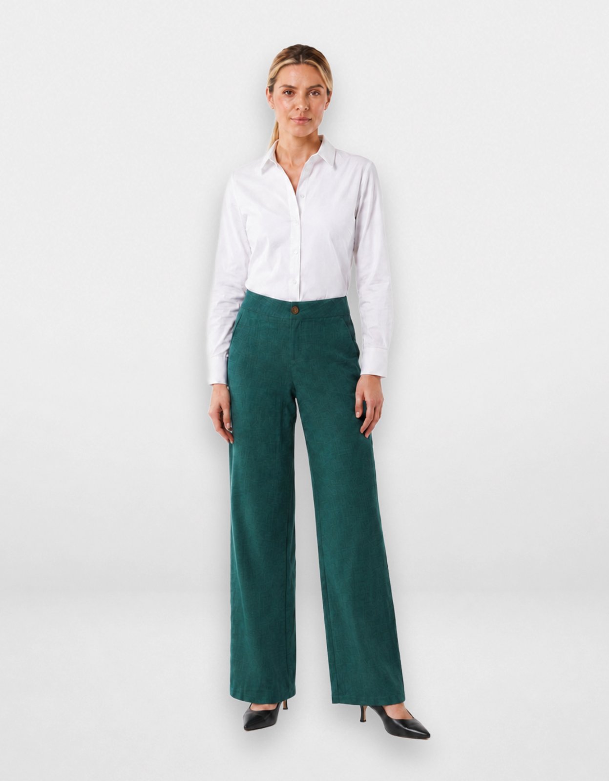 Calça Pantalona Feminina Pompier Alfaiataria em Linen Rústico Verde