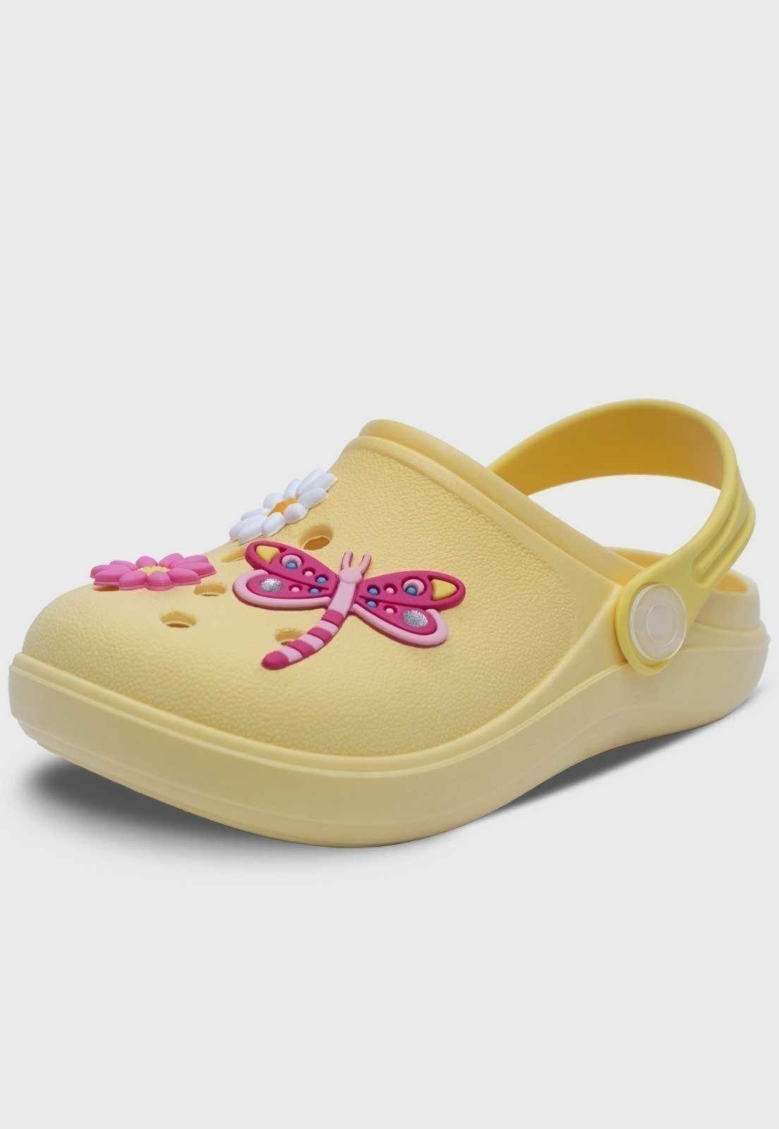 Infantil - Babuche Popidi Libelula e Flores Amarelo