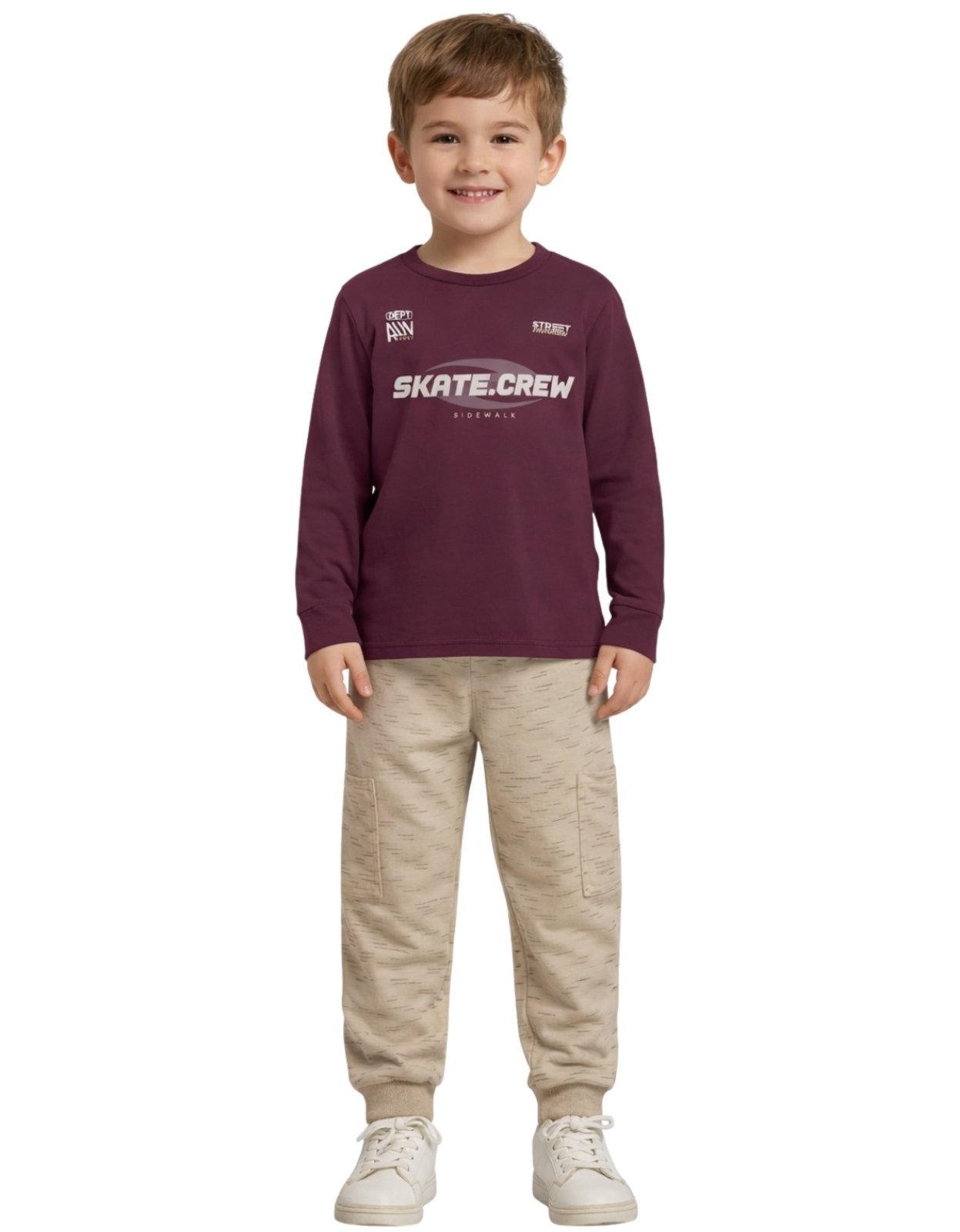 Infantil - Conjunto 2pçs Blusa E Calça Joguer Moletom Brandili Escrita Vinho