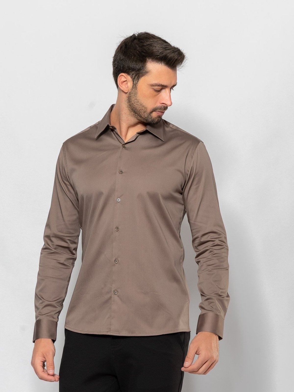 Camisa Social Masculina Acetinada Slim com Elastano Crocker